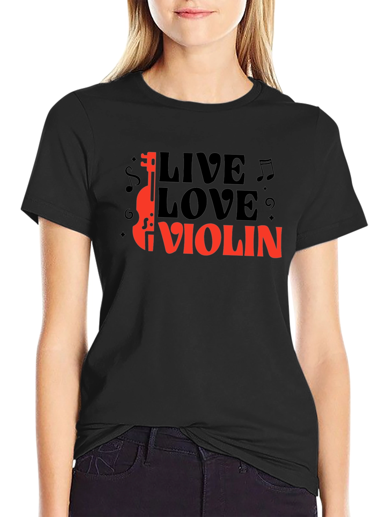 Live Love Violin Black Graphic T-Shirt