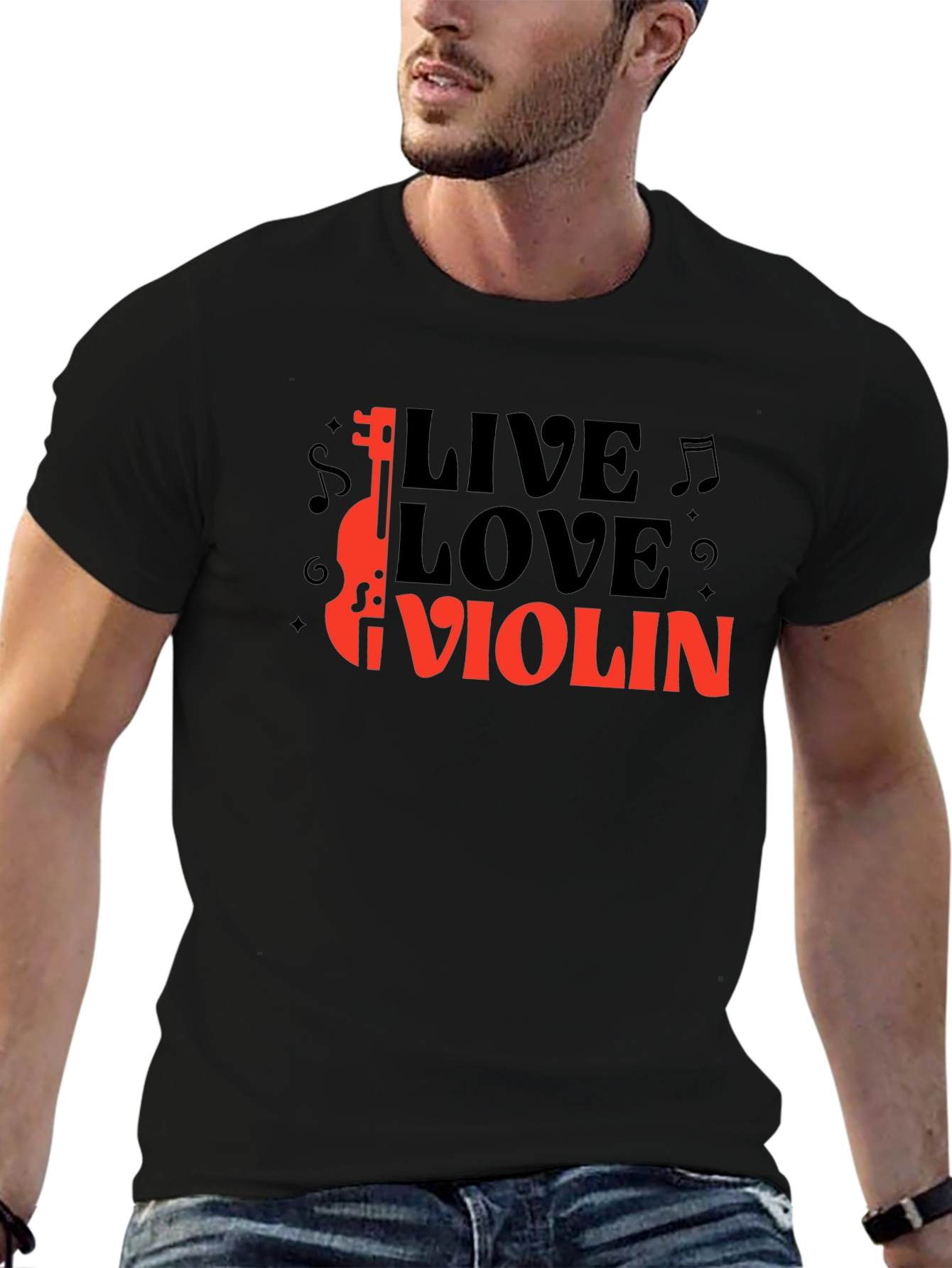 Live Love Violin Black Graphic T-Shirt