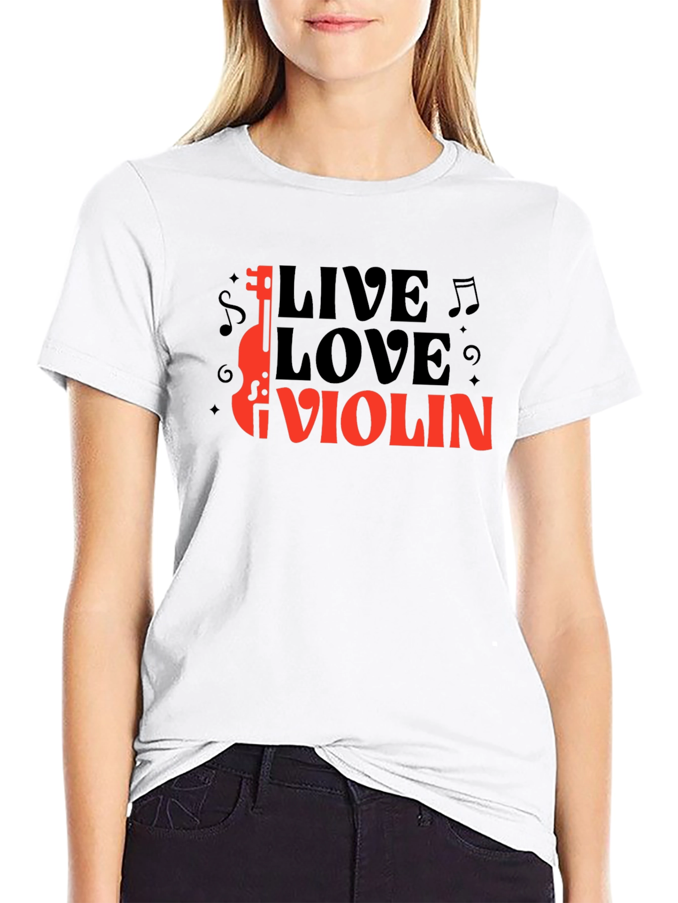 Live Love Violin Black Graphic T-Shirt