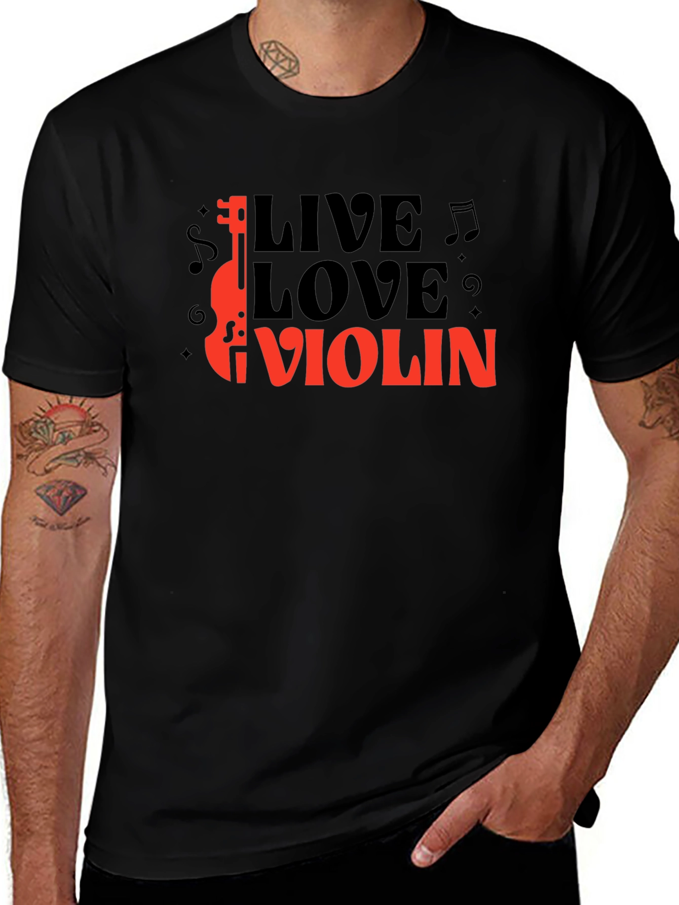Live Love Violin Black Graphic T-Shirt