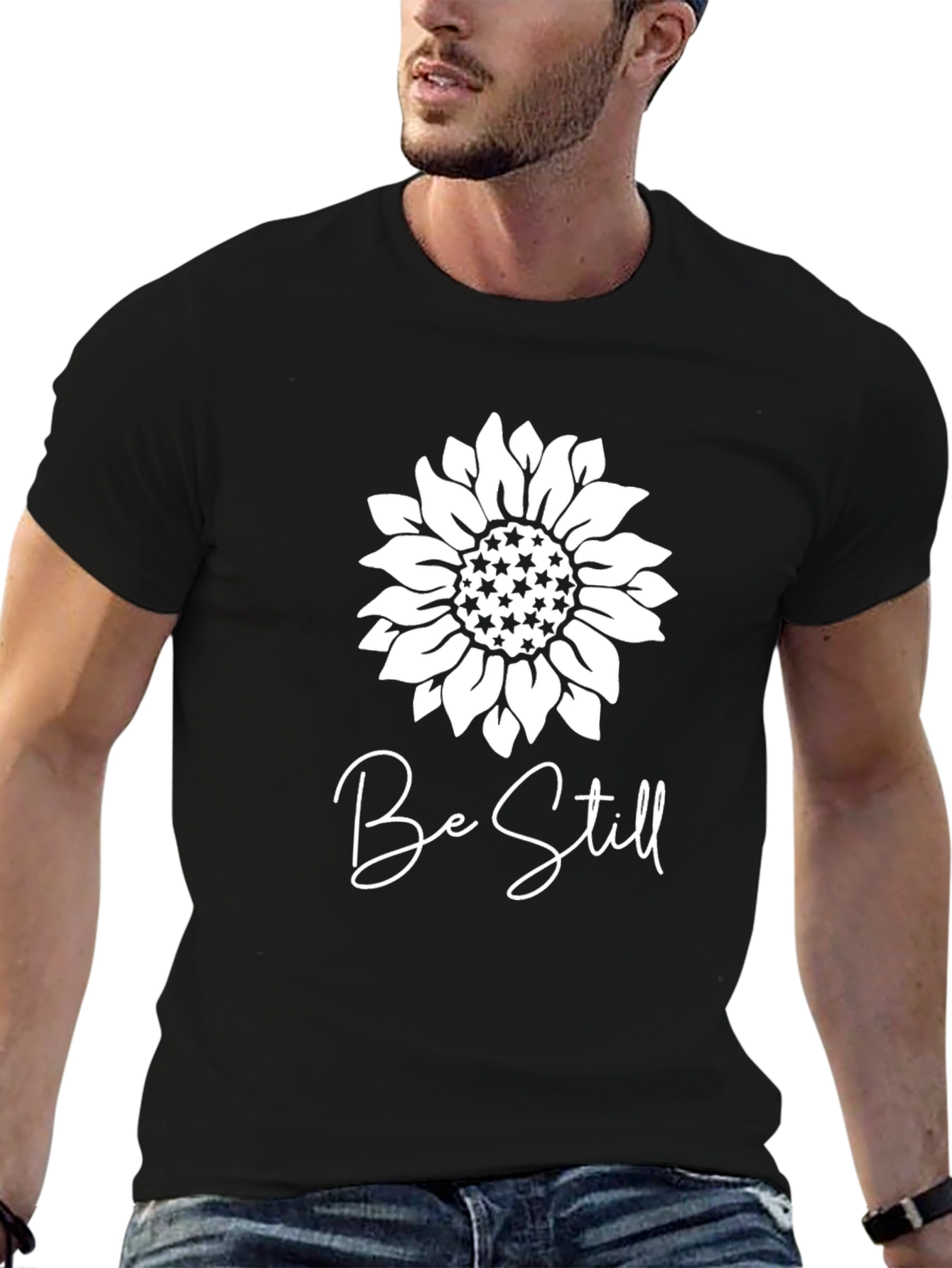 Be Still Sunflower Graphic Black T-Shirt