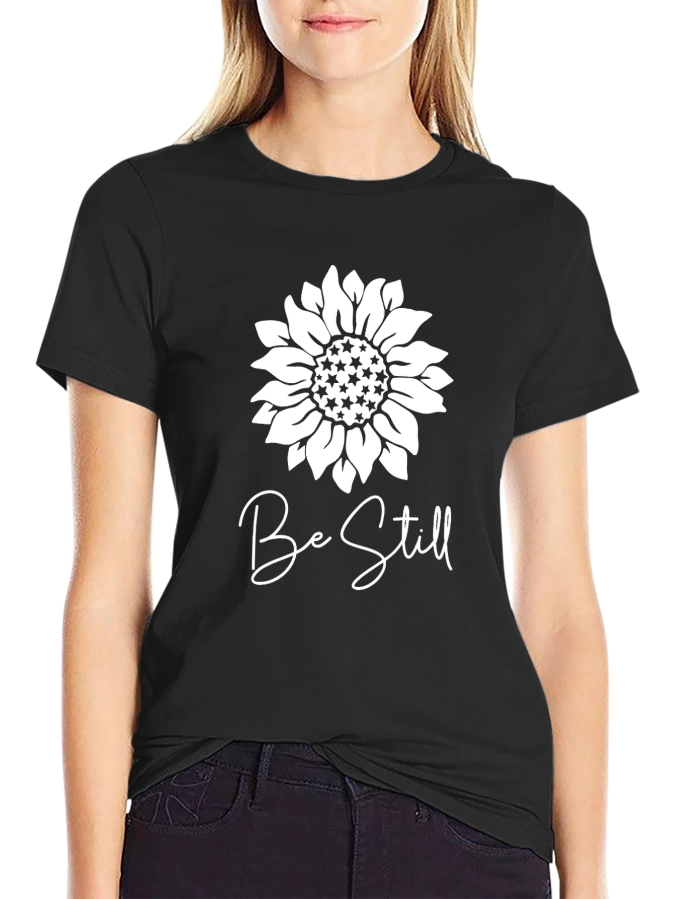 Be Still Sunflower Graphic Black T-Shirt