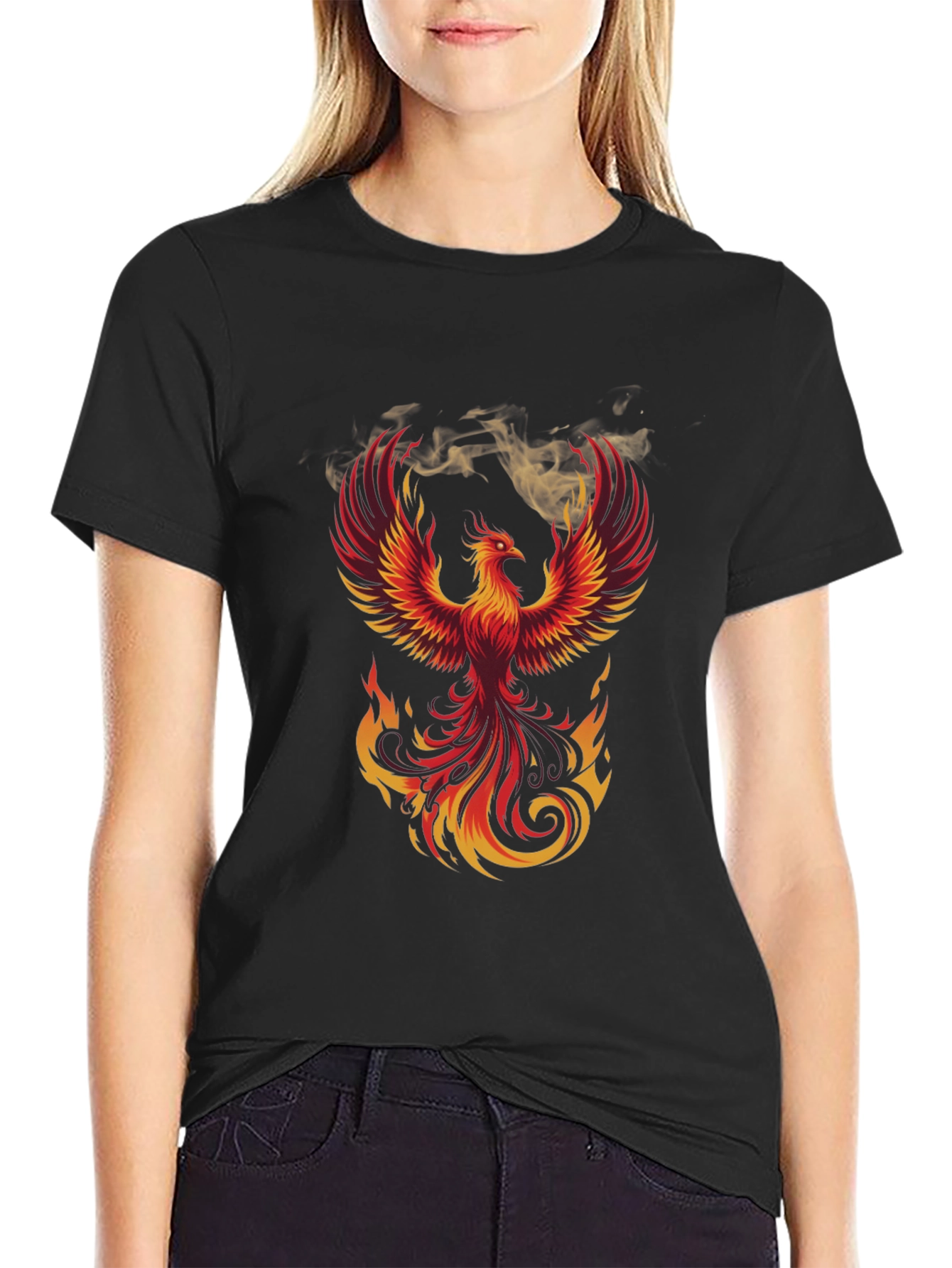 Fiery Phoenix Graphic T-Shirt - Bold Black Tee