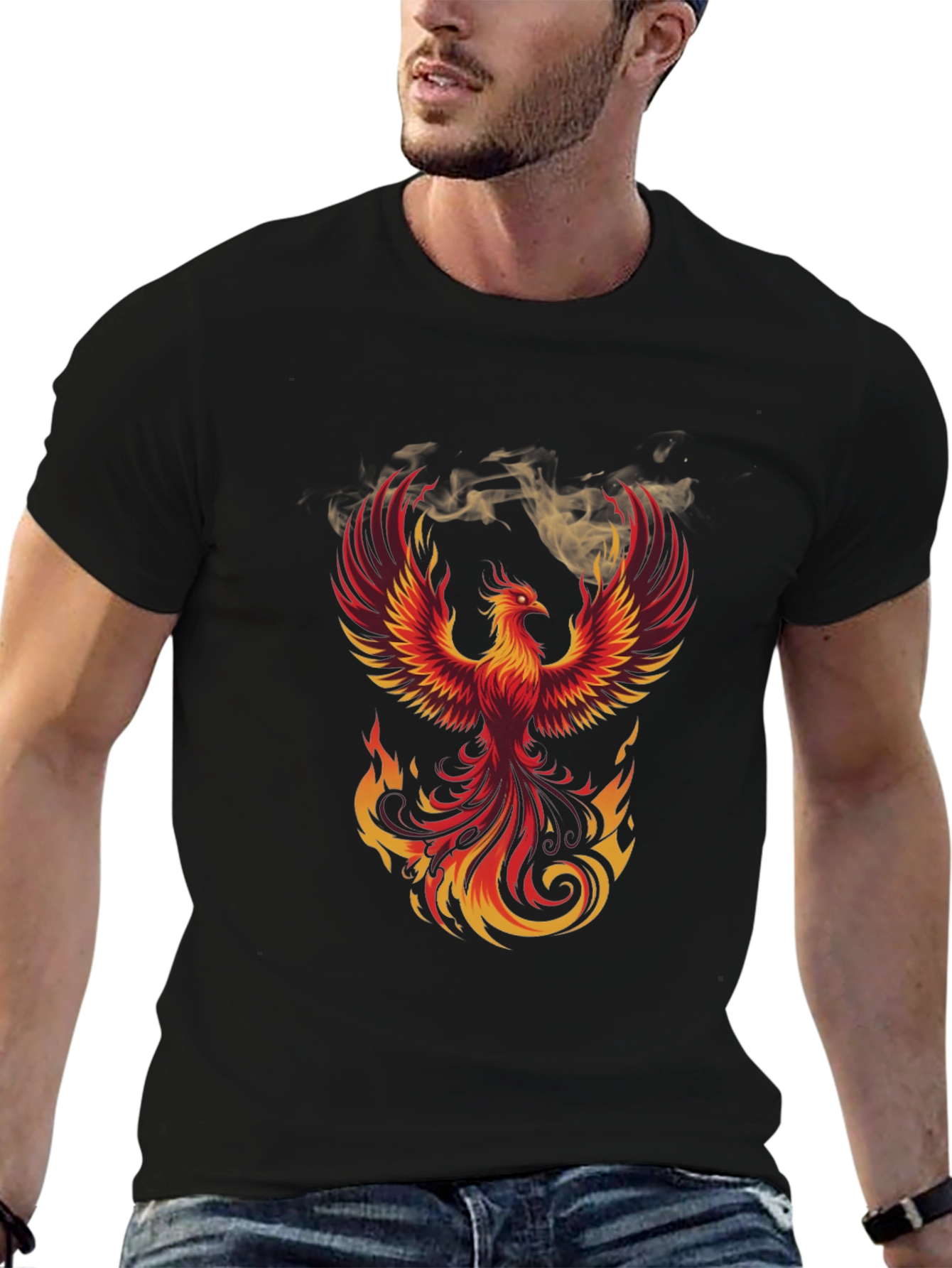 Fiery Phoenix Graphic T-Shirt - Bold Black Tee
