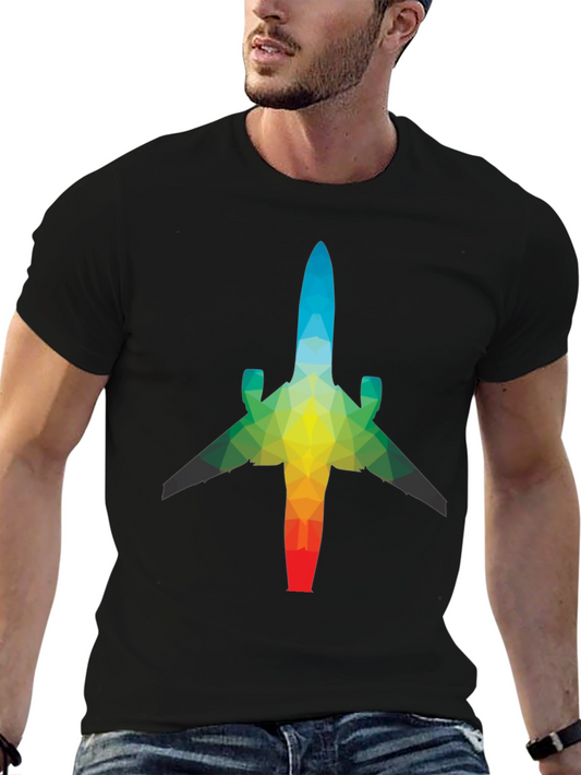 Geometric Airplane Graphic Tee - Black