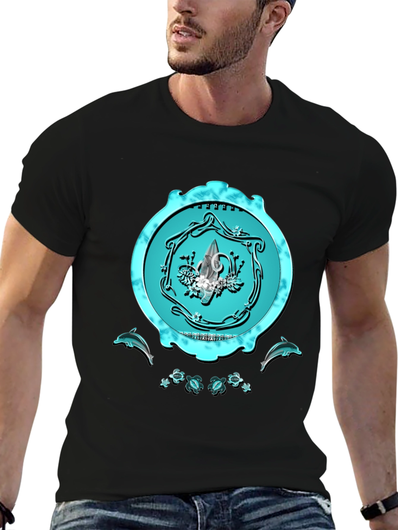Ocean Emblem Graphic Tee - Sleek Black Shirt