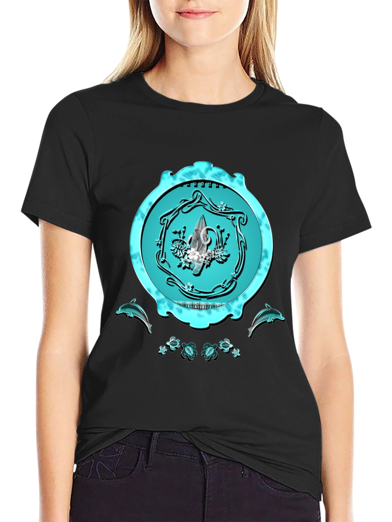 Ocean Emblem Graphic Tee - Sleek Black Shirt
