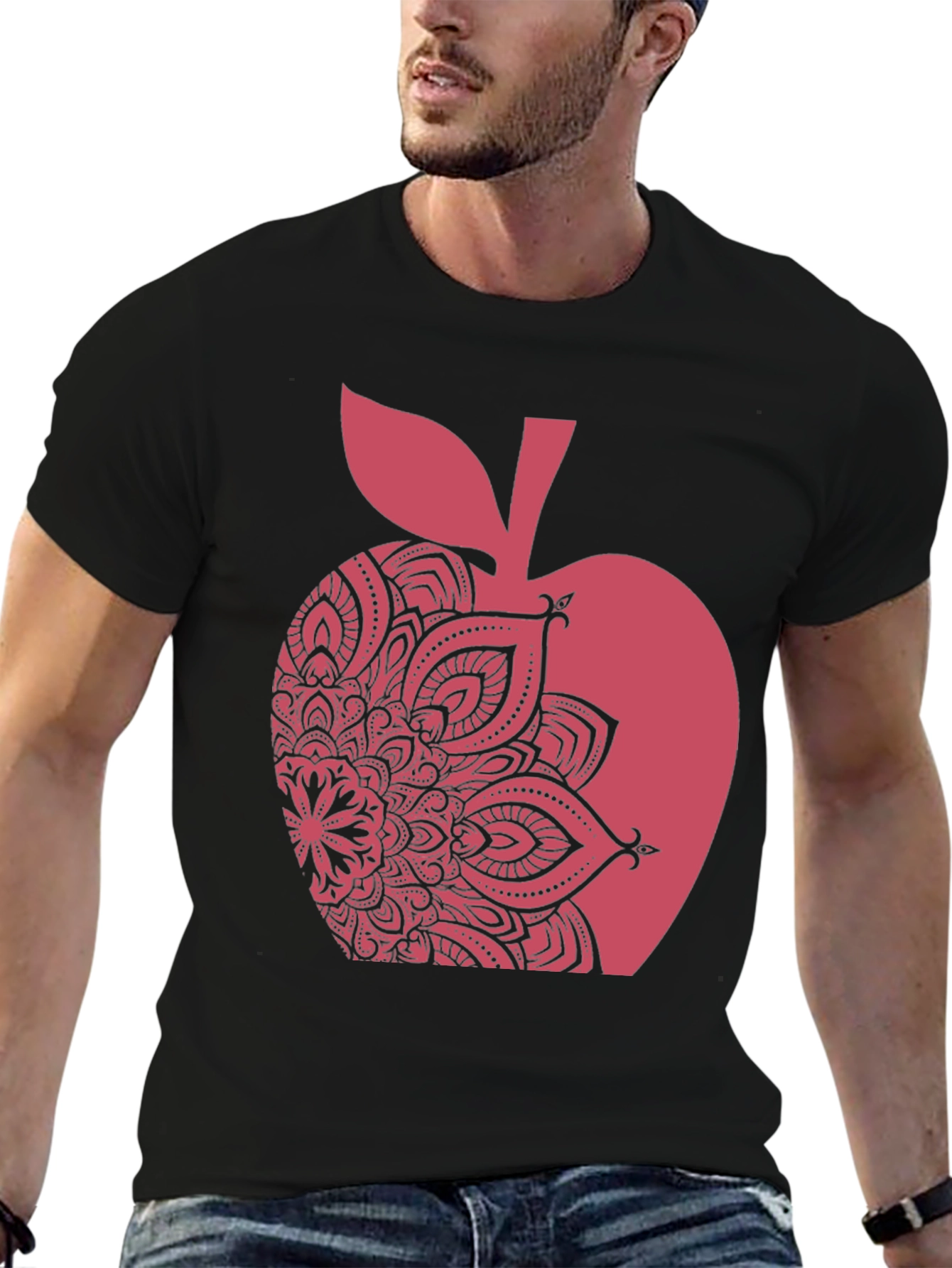Apple Mandala Graphic Tee - Stylish Mens Black T-Shirt