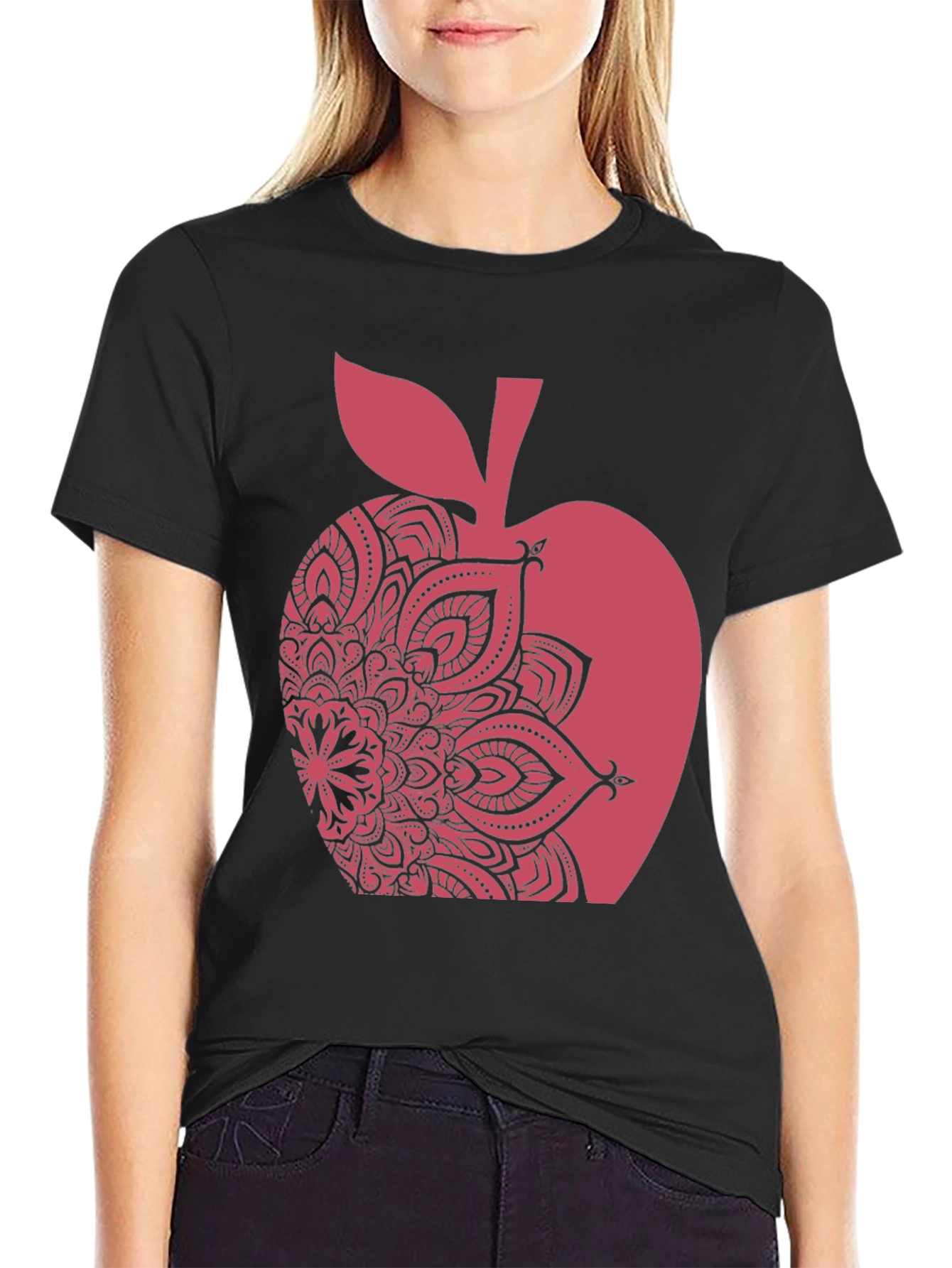 Apple Mandala Graphic Tee - Stylish Mens Black T-Shirt