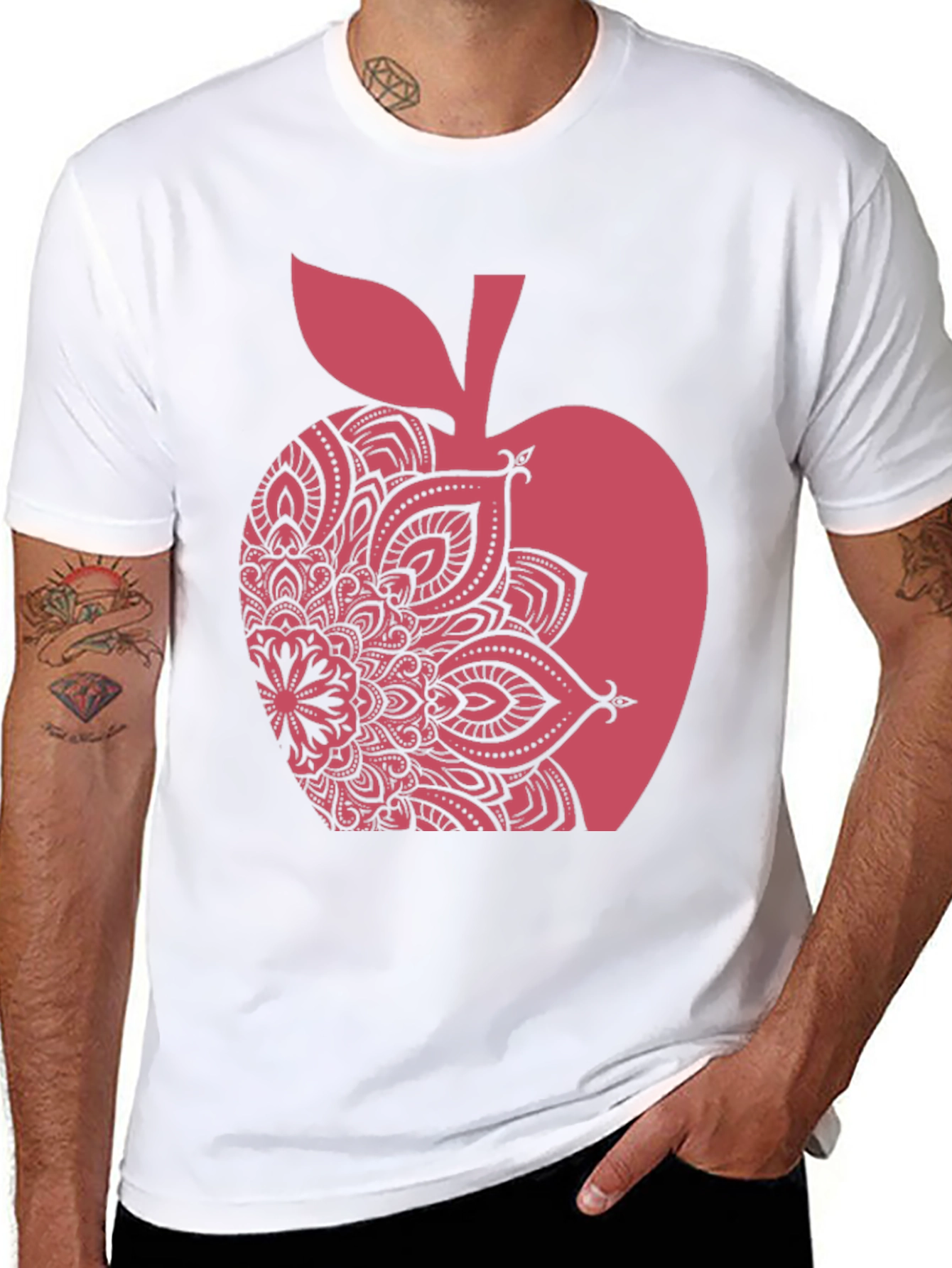 Apple Mandala Graphic Tee - Stylish Mens Black T-Shirt