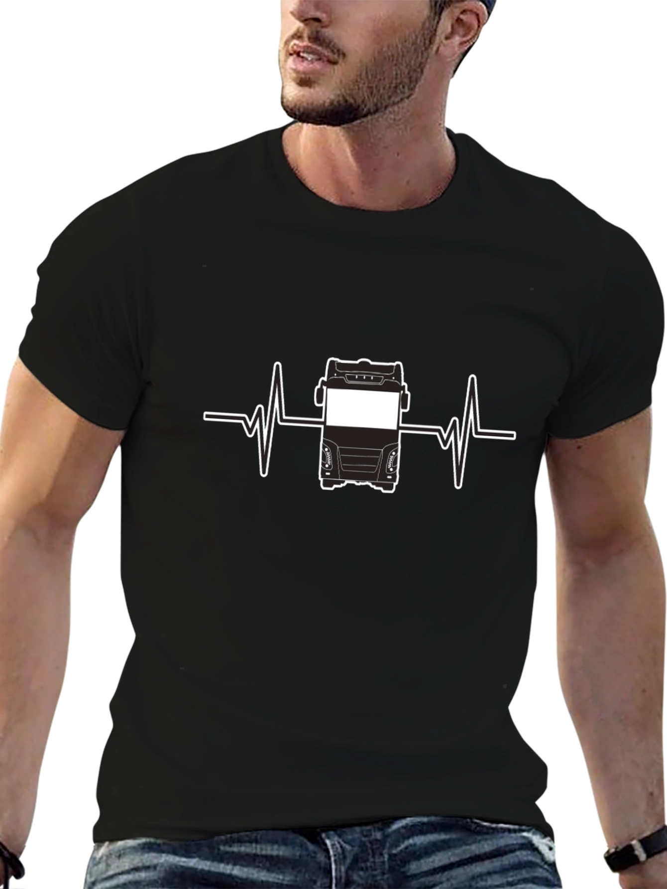 Truck Driver Heartbeat T-Shirt - Black
