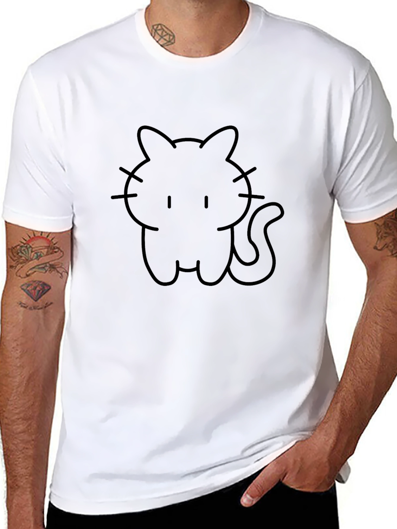 Cute Black Cat T-Shirt - Line Art Design