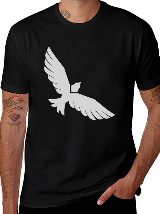 Black T-Shirt with White Dove Graphic Print