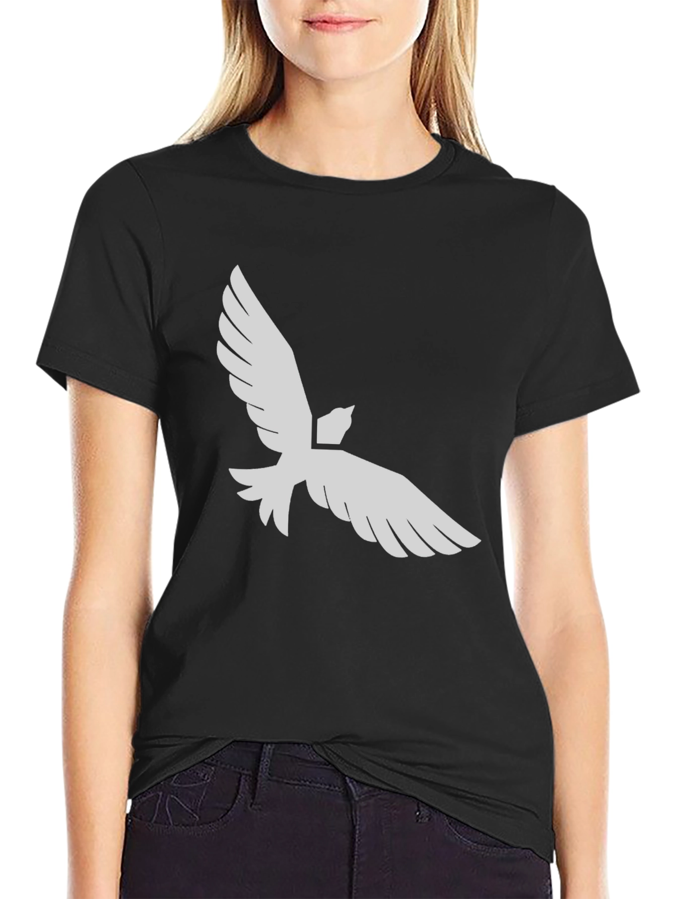 Black T-Shirt with White Dove Graphic Print