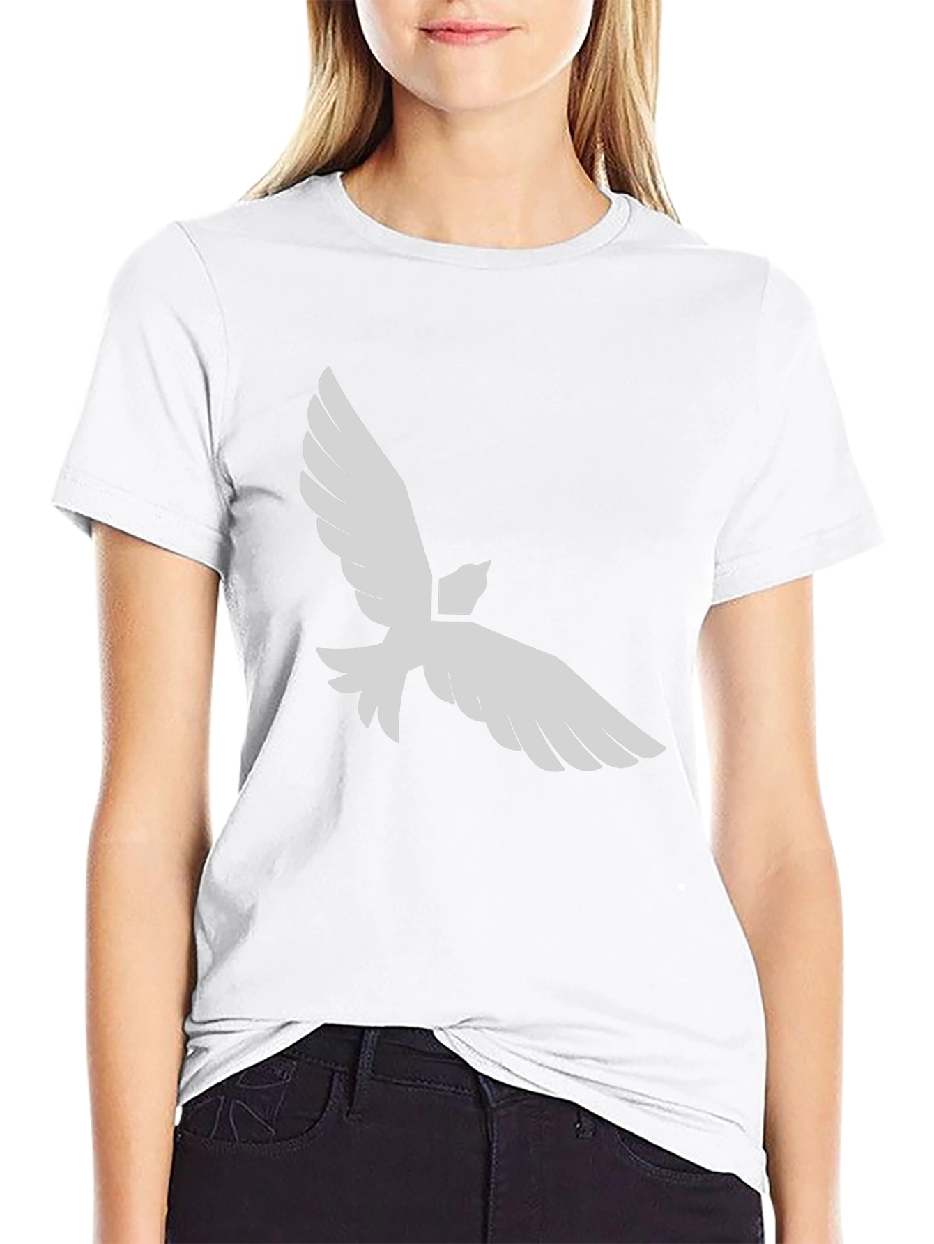Black T-Shirt with White Dove Graphic Print
