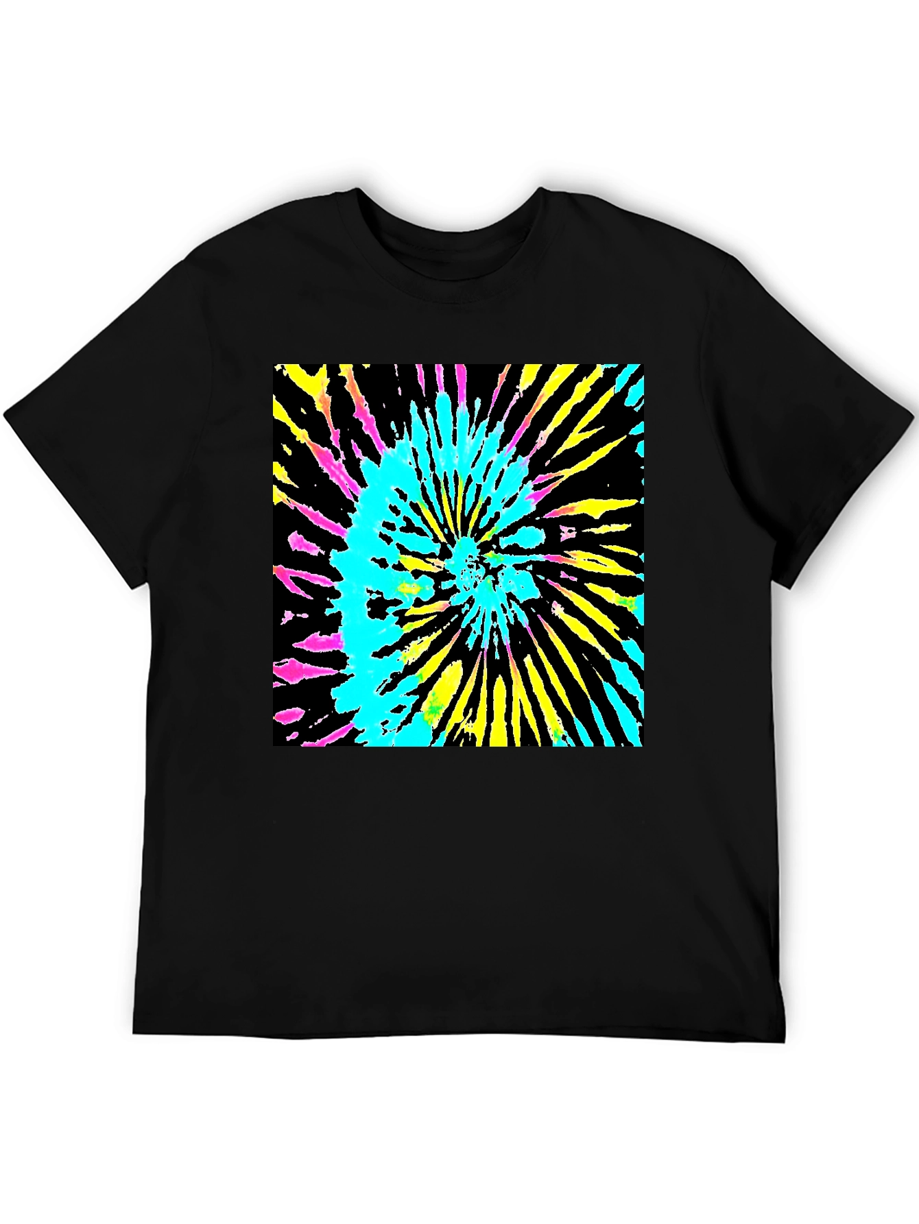 Vibrant Tie-Dye Graphic Tee - Black Cotton