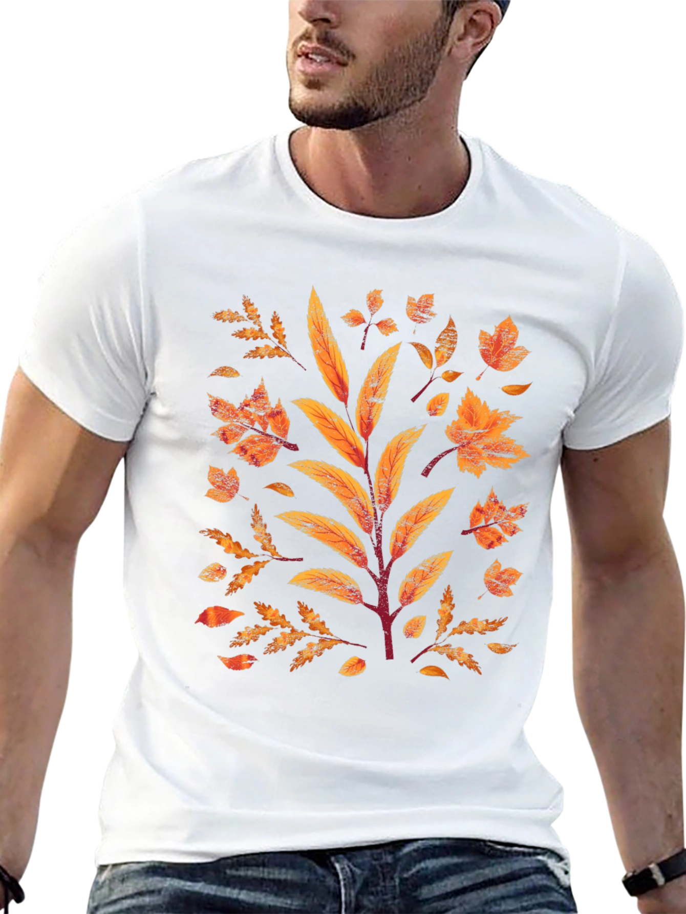 Autumn Leaves Graphic Print Black T-Shirt