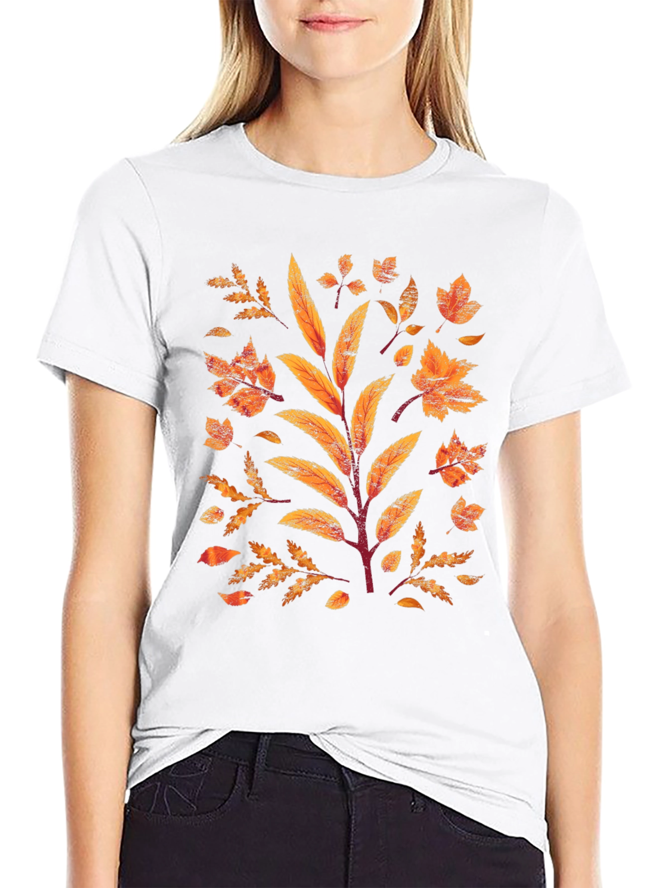 Autumn Leaves Graphic Print Black T-Shirt