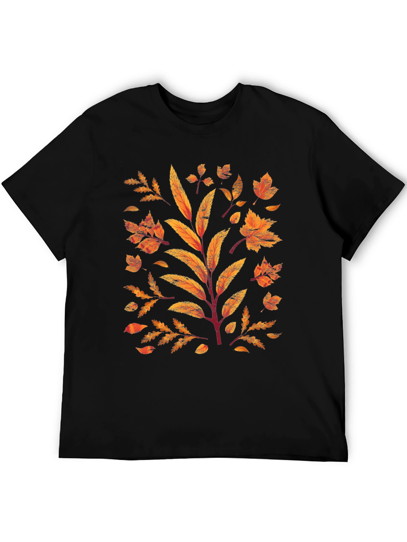 Autumn Leaves Graphic Print Black T-Shirt