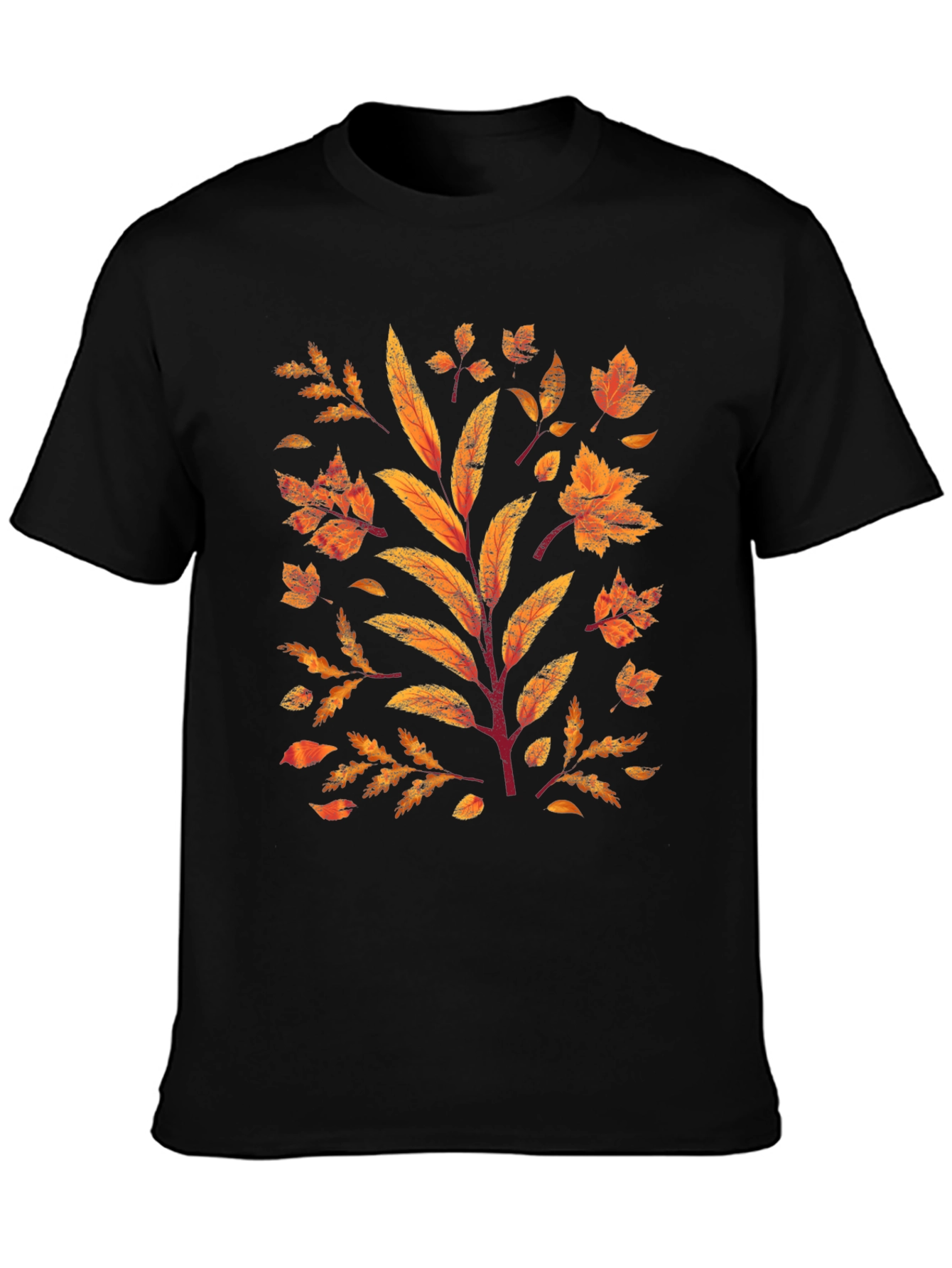 Autumn Leaves Graphic Print Black T-Shirt