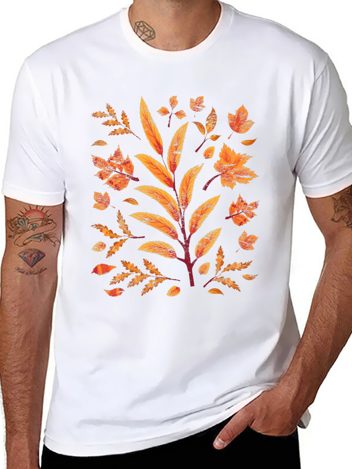 Autumn Leaves Graphic Print Black T-Shirt
