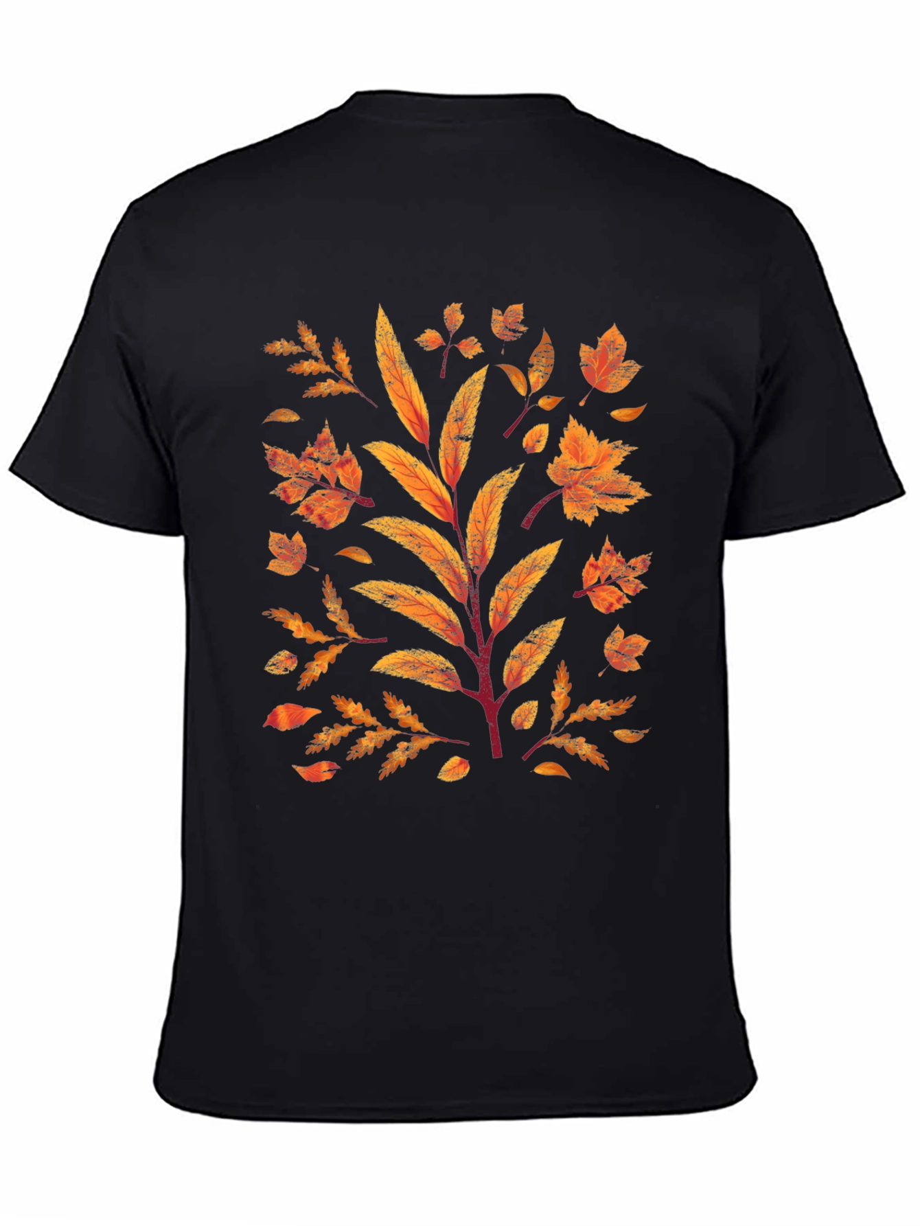 Autumn Leaves Graphic Print Black T-Shirt