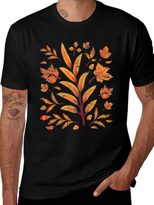 Autumn Leaves Graphic Print Black T-Shirt