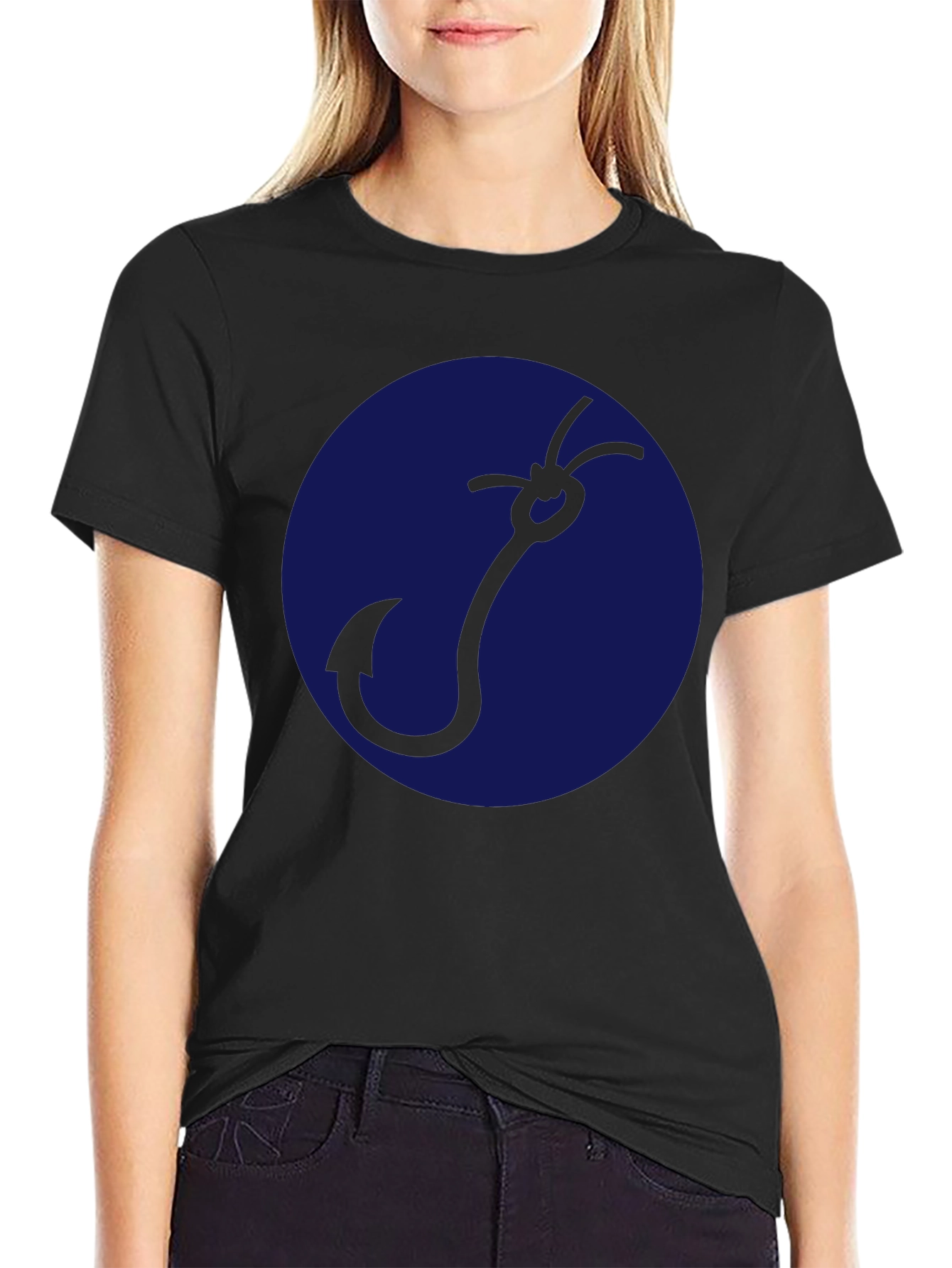 Fishing Hook Graphic Tee - Mens Black Cotton Shirt