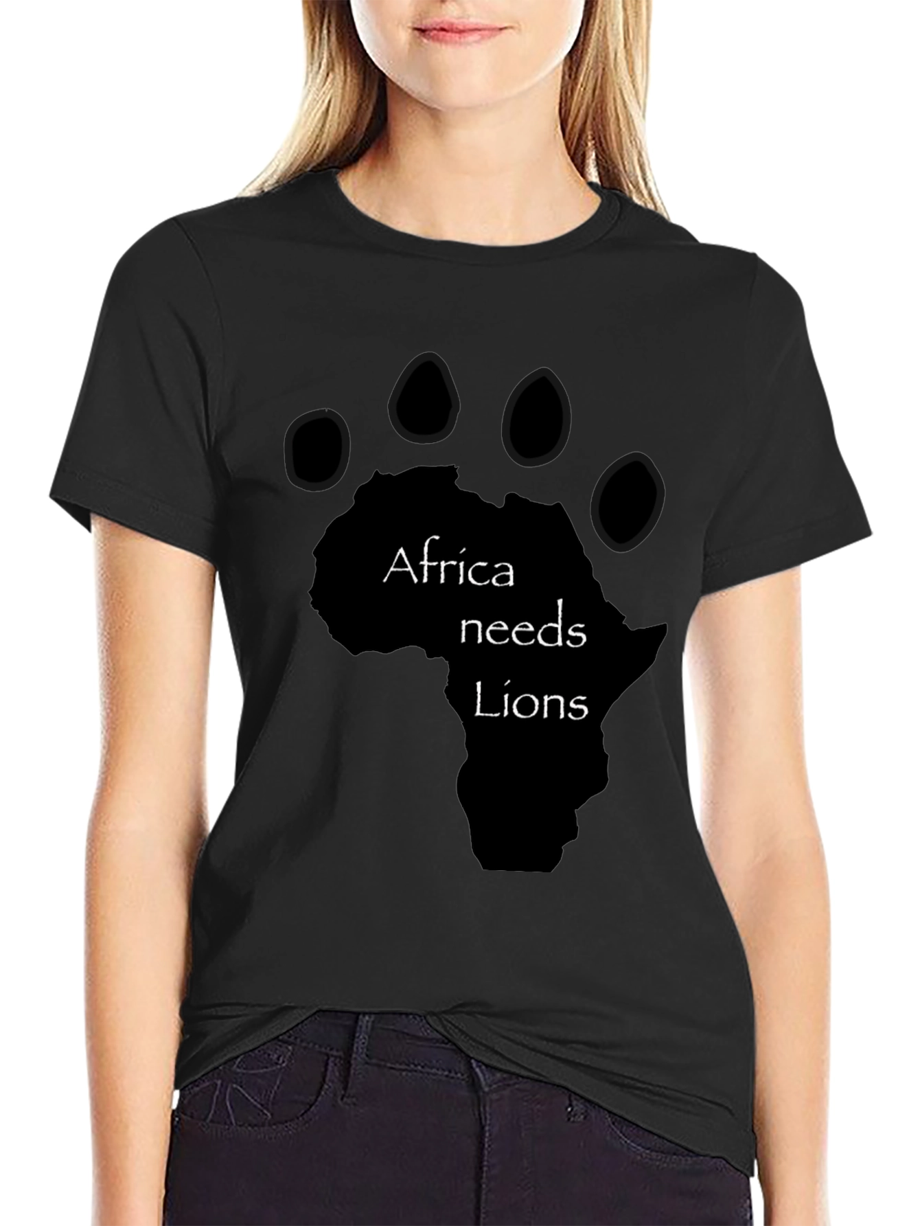 Africa Needs Lions Graphic Tee - Black Cotton T-Shirt