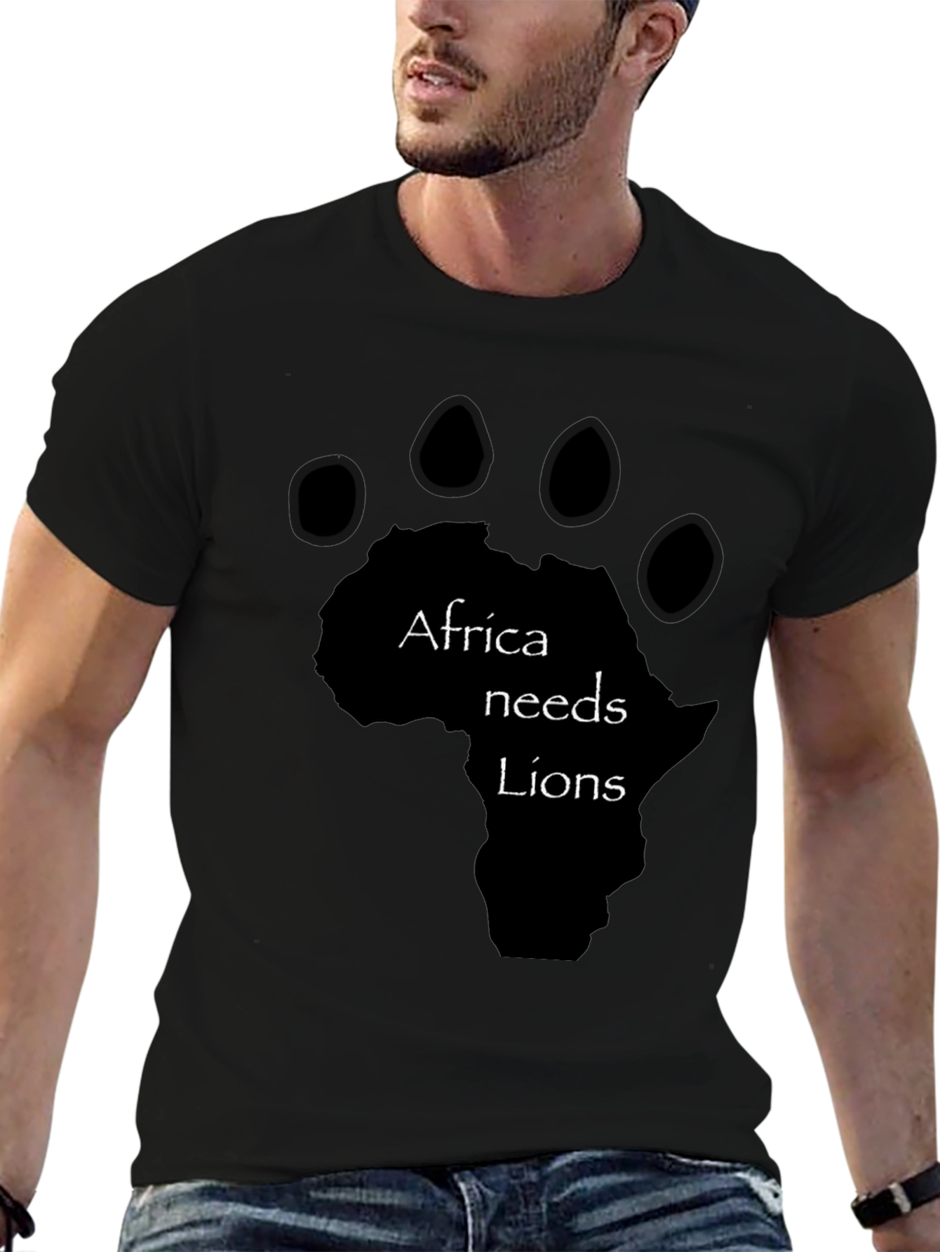 Africa Needs Lions Graphic Tee - Black Cotton T-Shirt