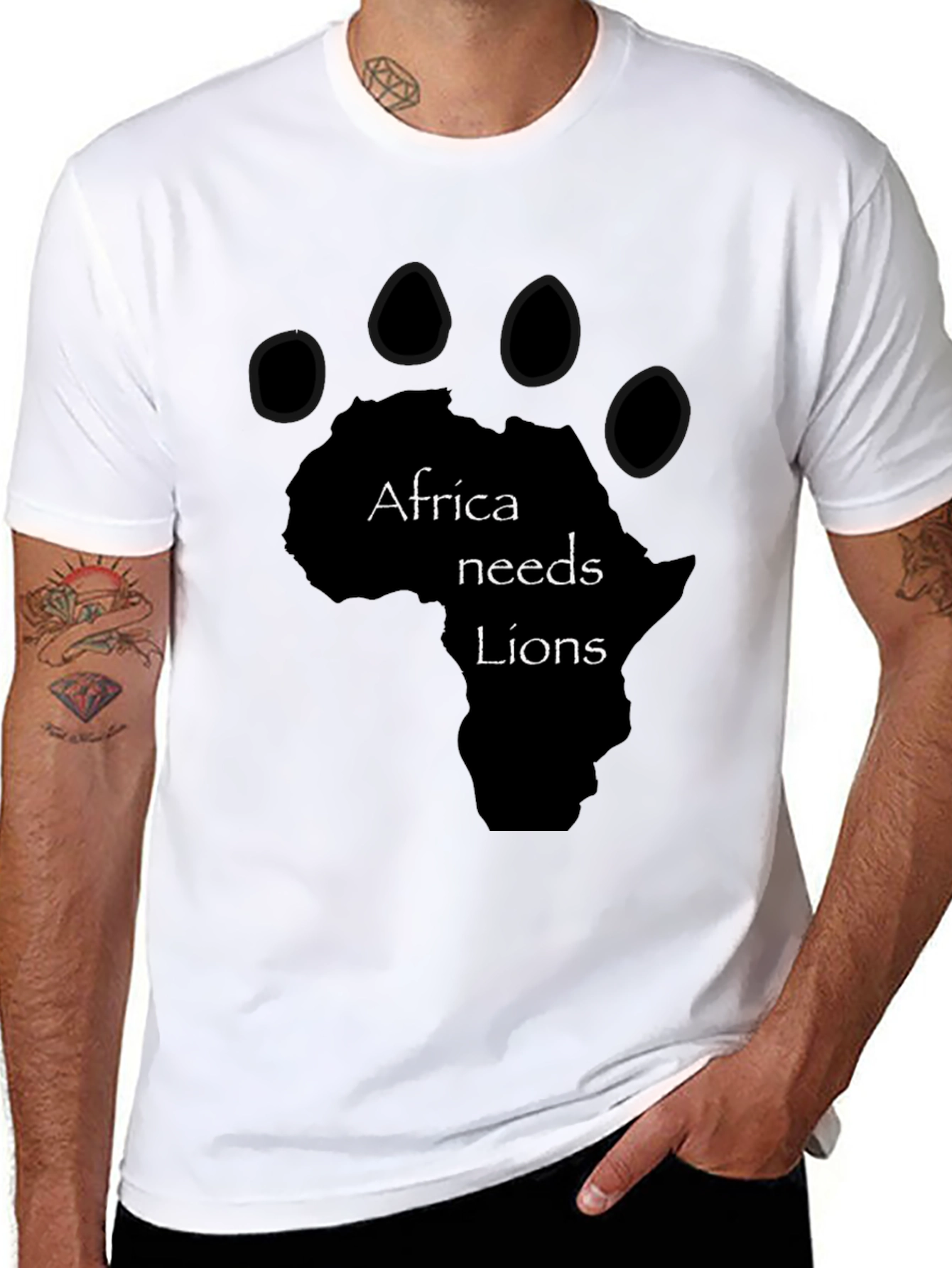 Africa Needs Lions Graphic Tee - Black Cotton T-Shirt