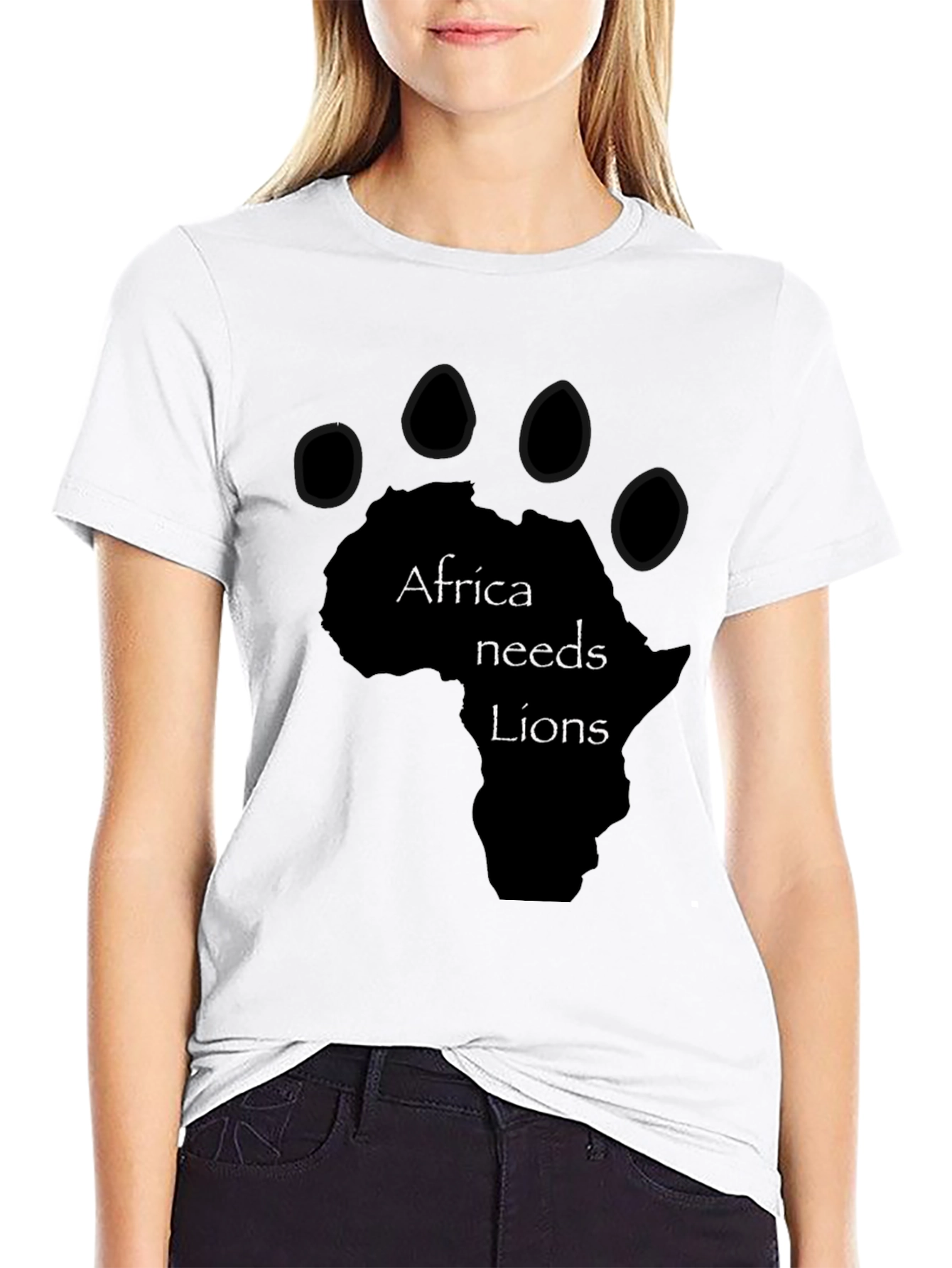 Africa Needs Lions Graphic Tee - Black Cotton T-Shirt