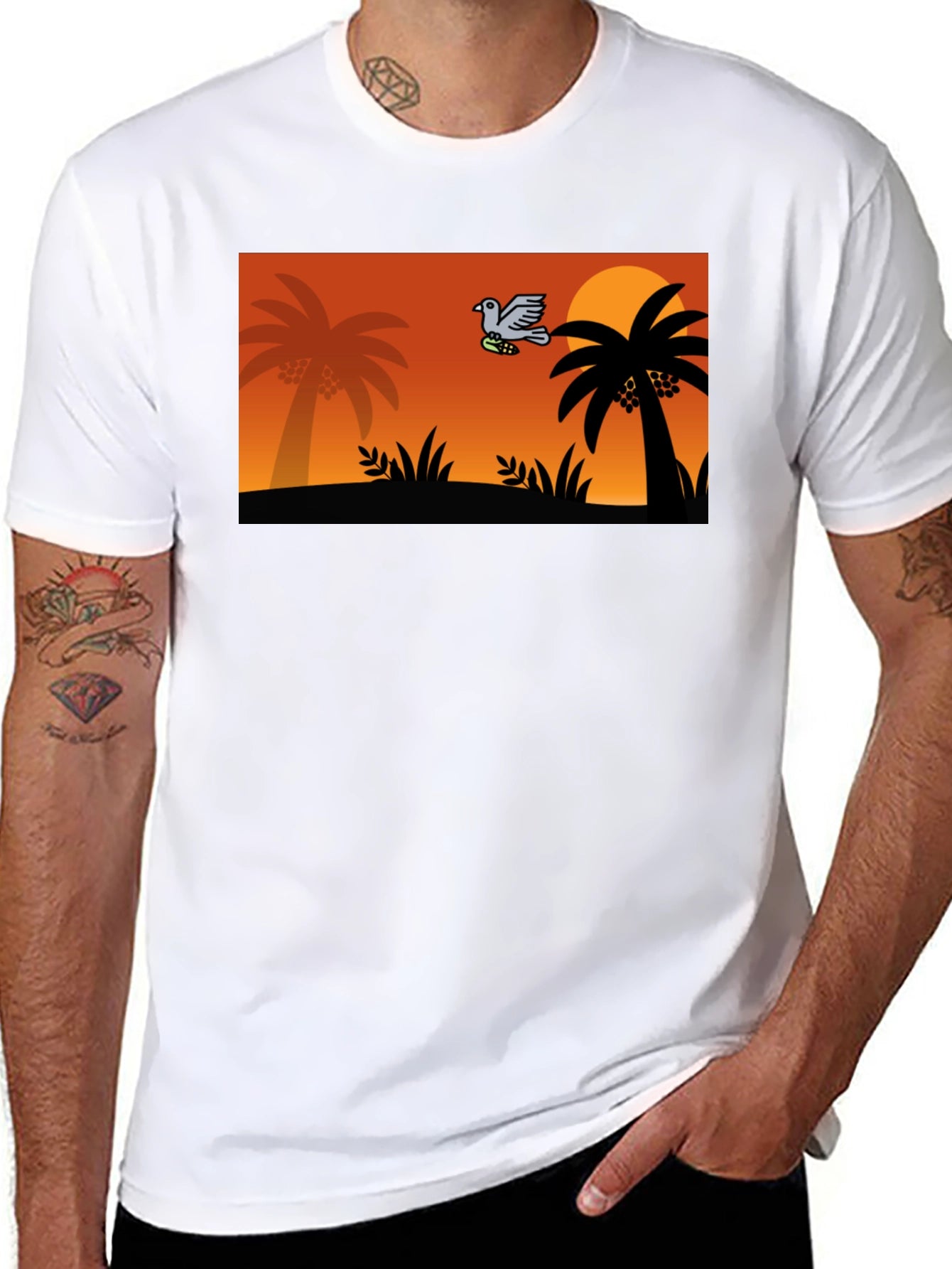 Tropical Sunset Bird Graphic Tee