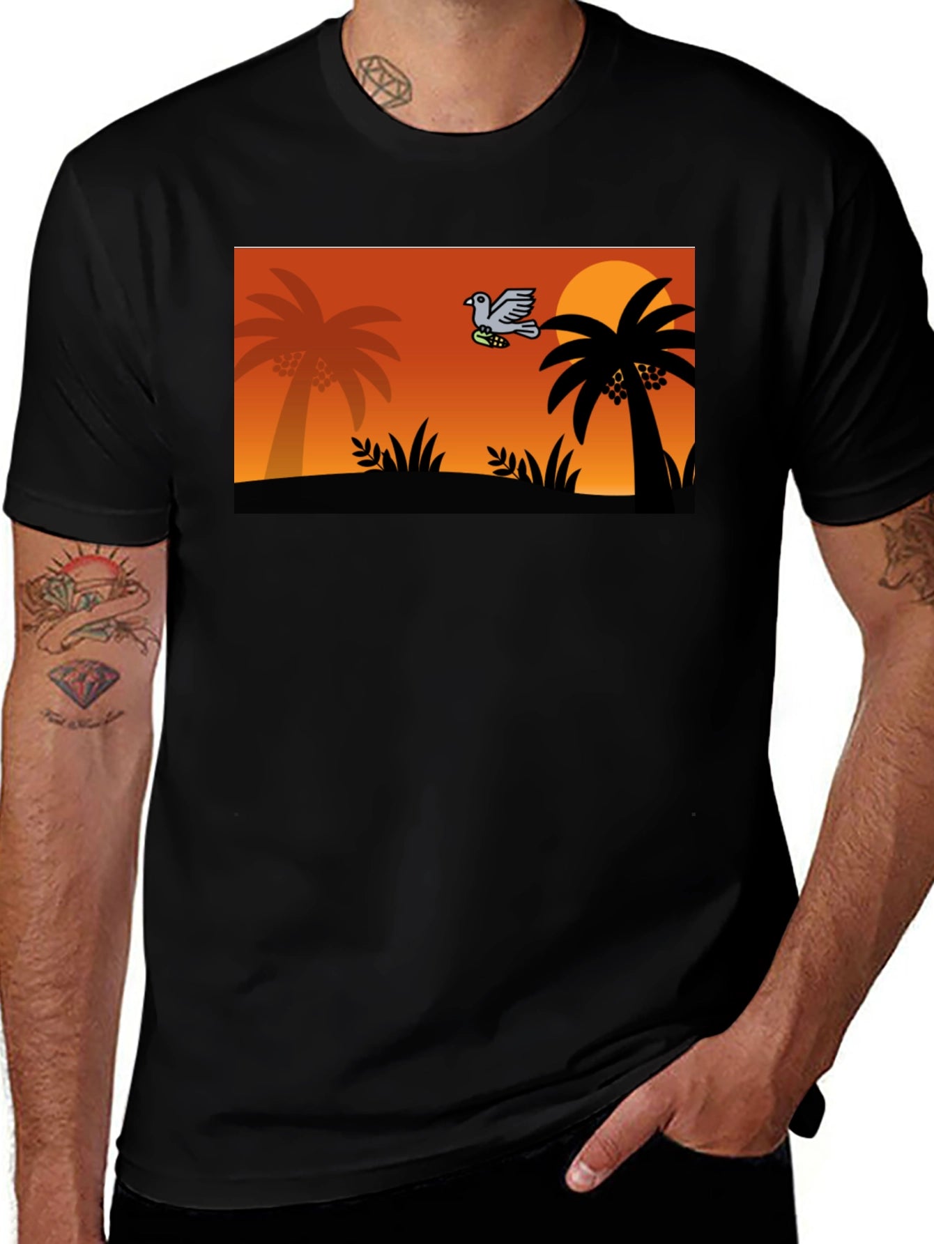 Tropical Sunset Bird Graphic Tee
