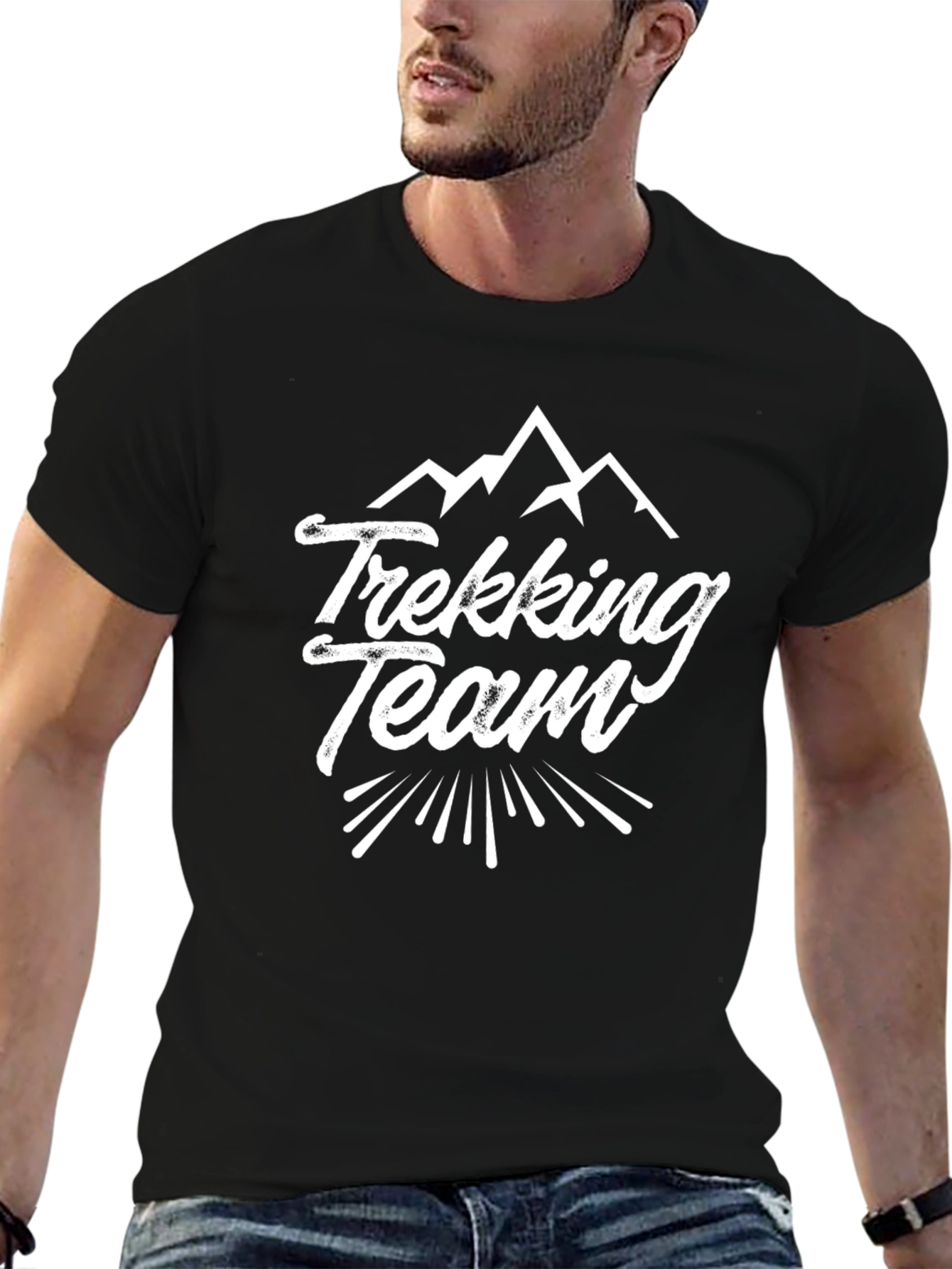 Trekking Team Graphic Tee - Black Casual Cotton T-Shirt