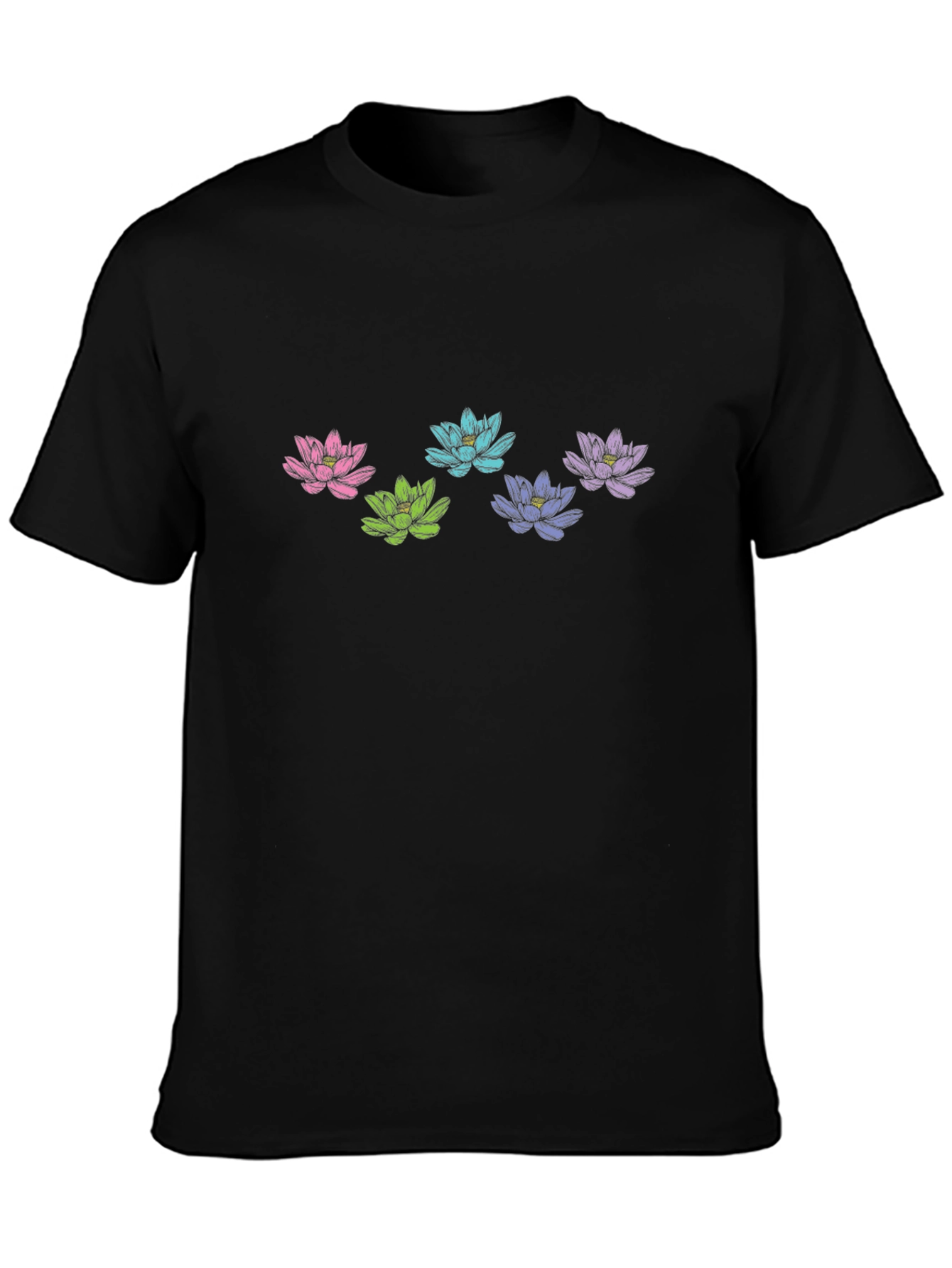 Floral Lotus Graphic Black T-Shirt