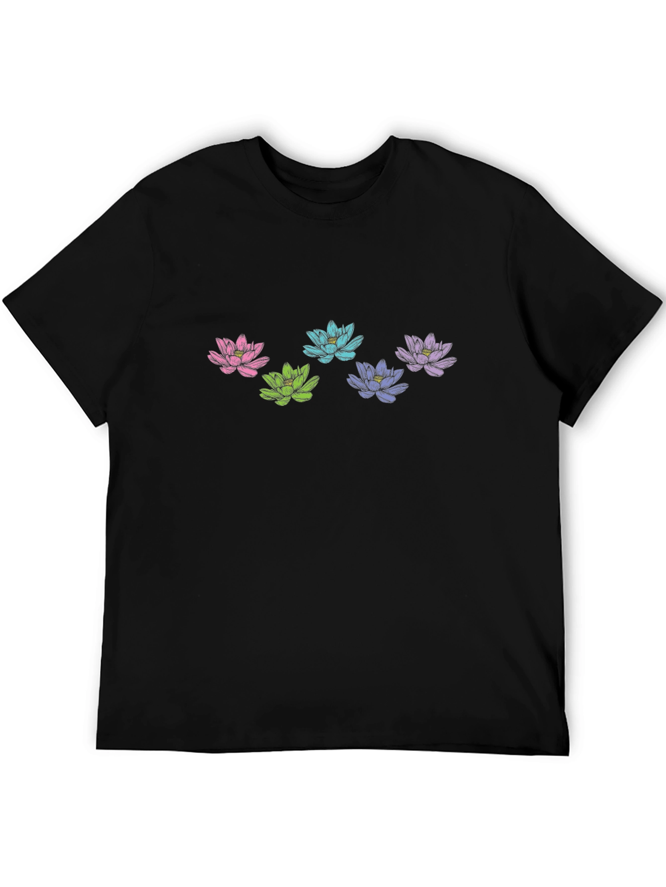 Floral Lotus Graphic Black T-Shirt