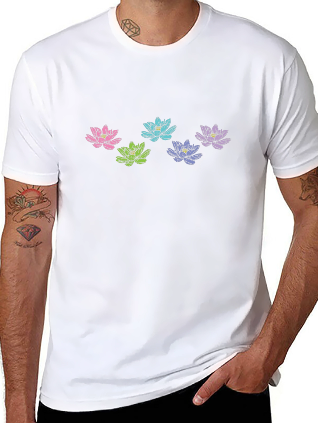 Floral Lotus Graphic Black T-Shirt