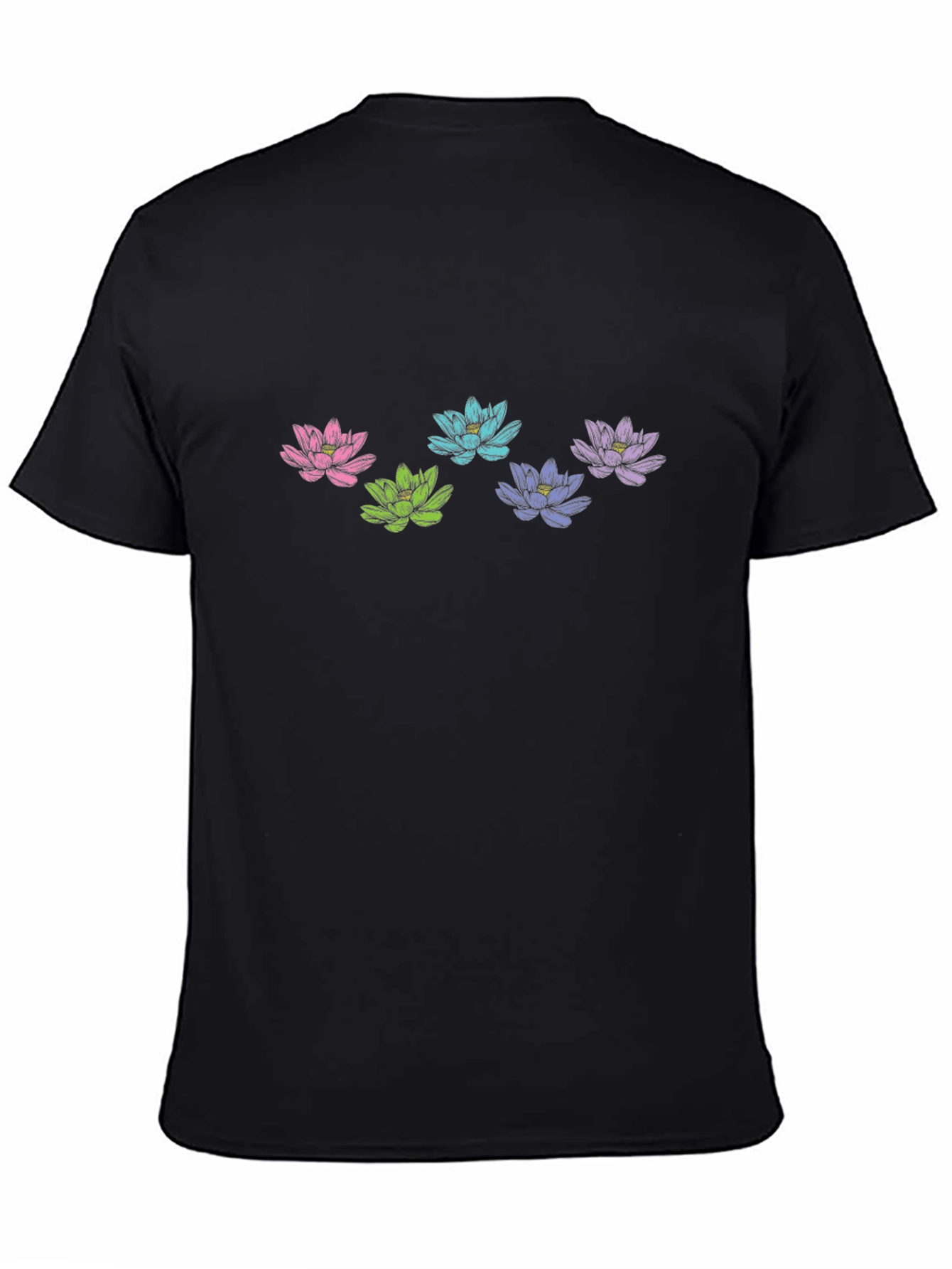 Floral Lotus Graphic Black T-Shirt