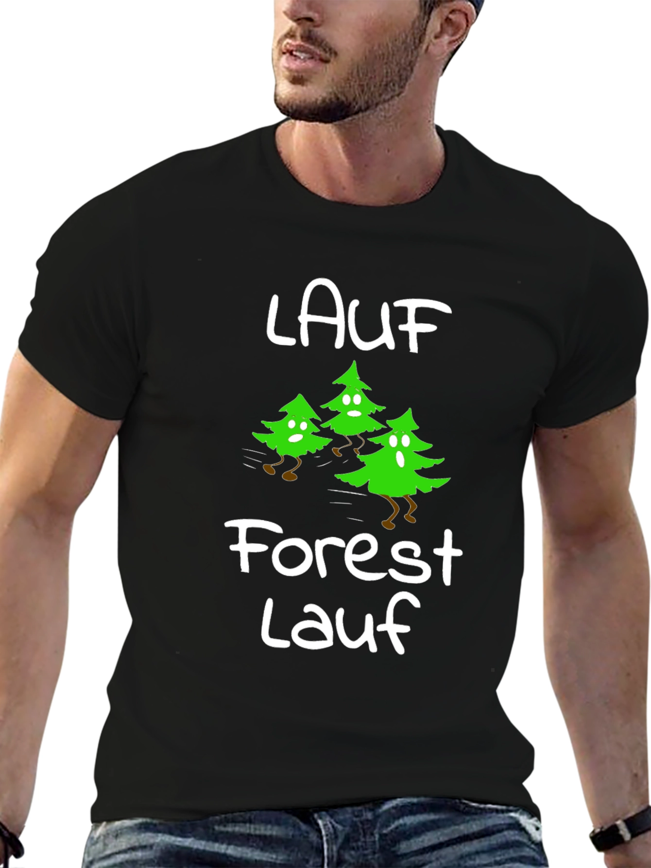 Forest Lauf Running Trees Black T-Shirt