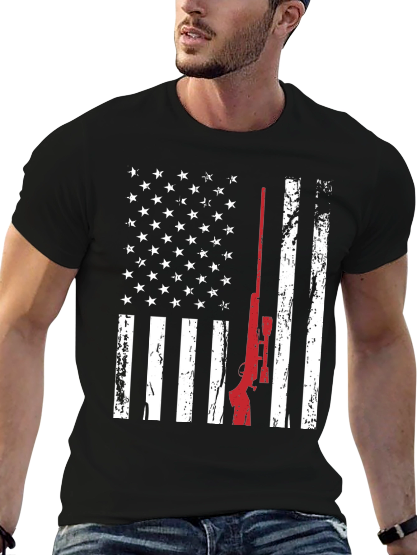 American Flag Rifle T-Shirt Patriotic Gun Owner