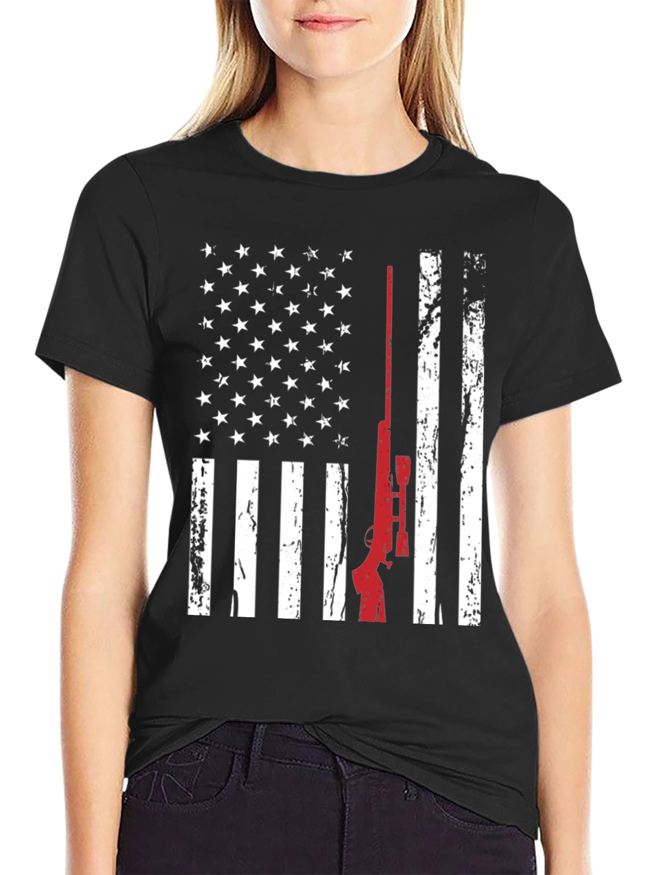 American Flag Rifle T-Shirt Patriotic Gun Owner
