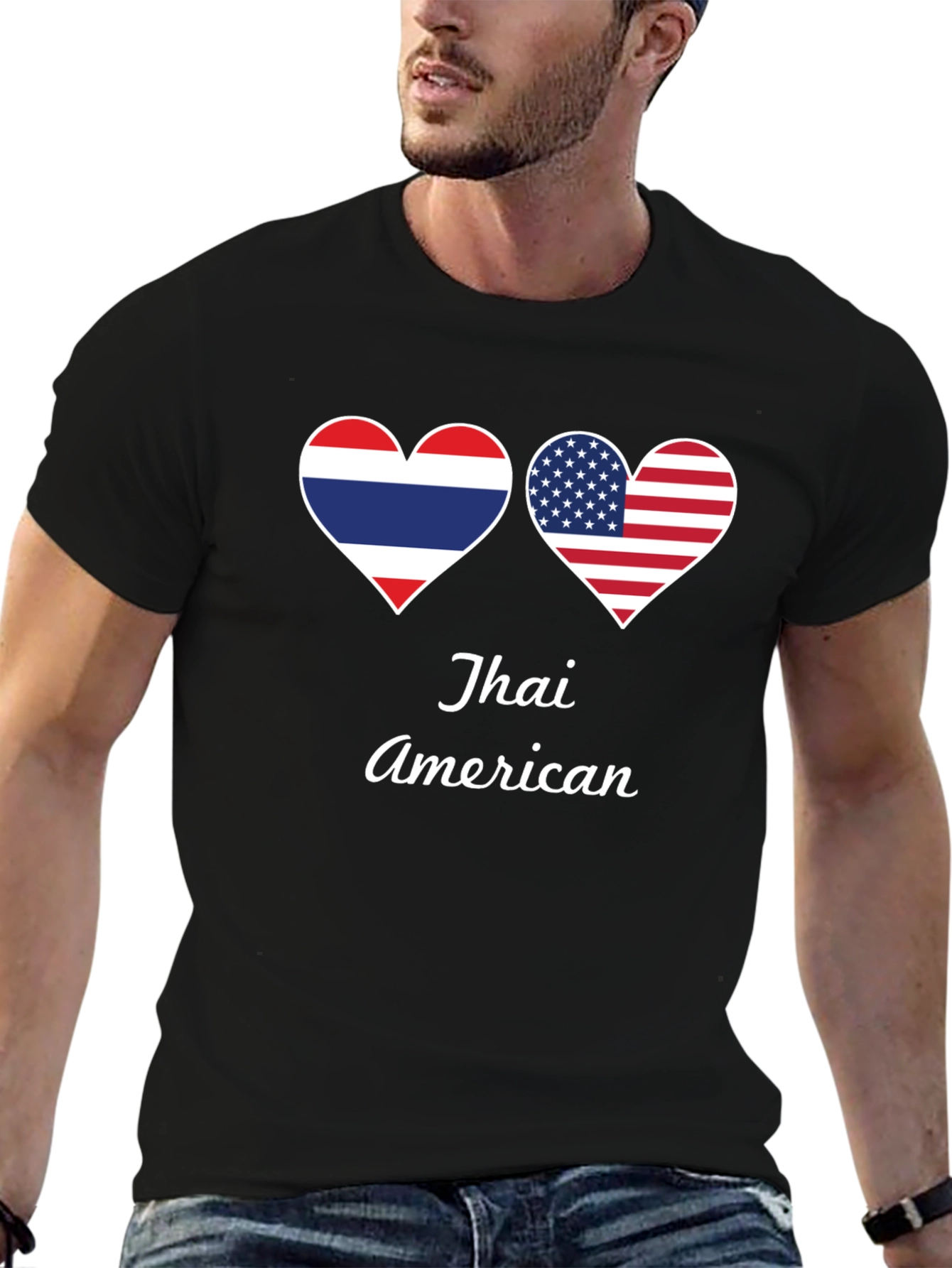 Thai American Pride T-Shirt - Dual Flag Heart Design
