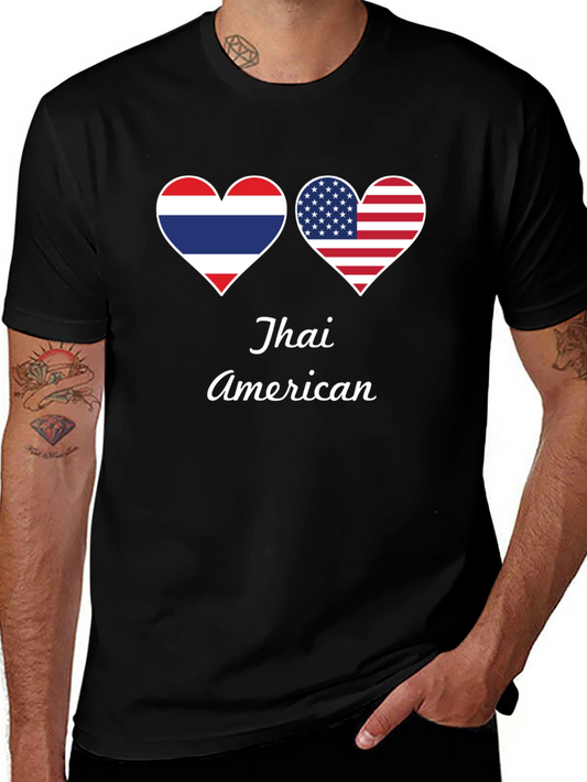 Thai American Pride T-Shirt - Dual Flag Heart Design