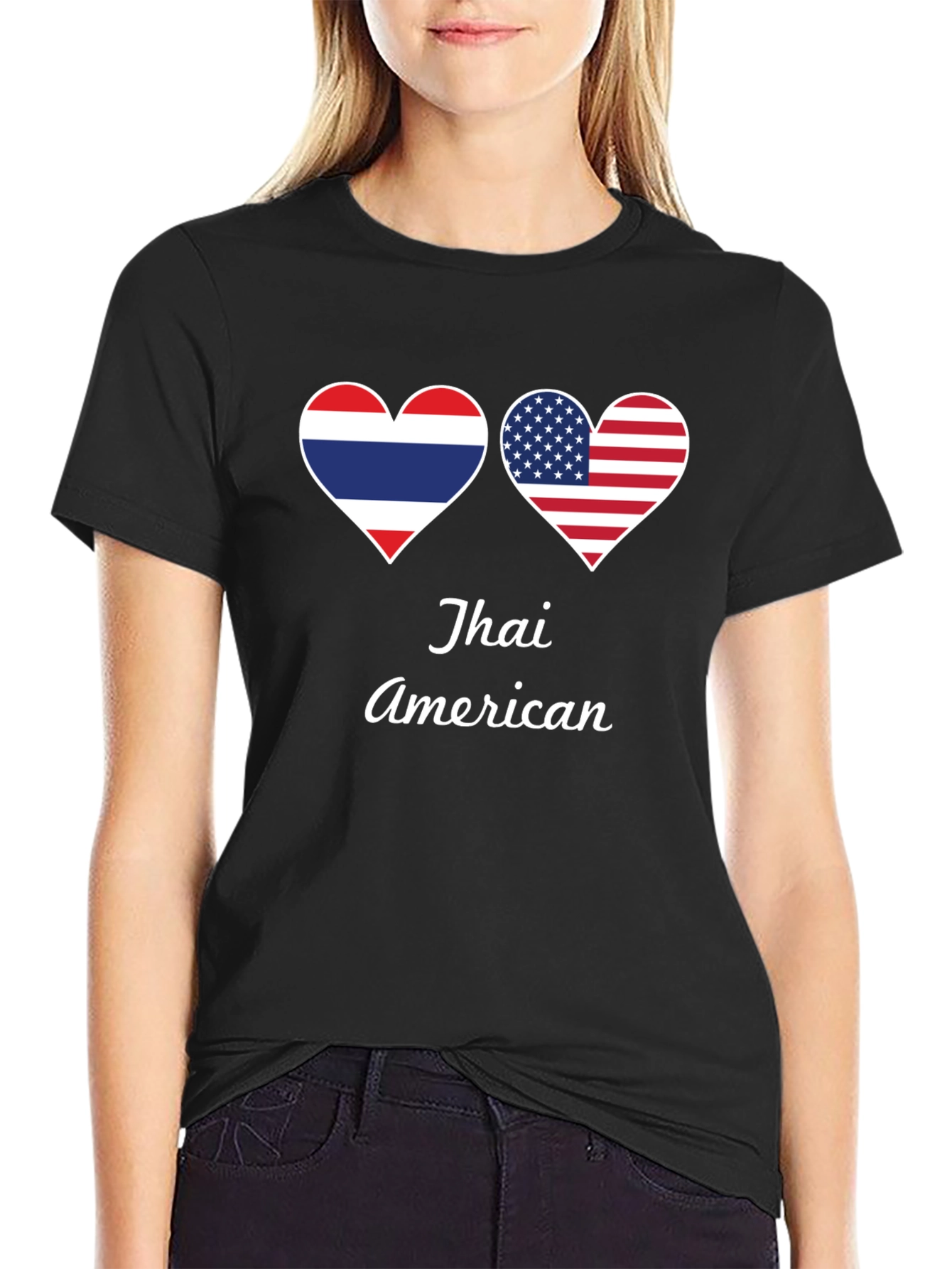 Thai American Pride T-Shirt - Dual Flag Heart Design
