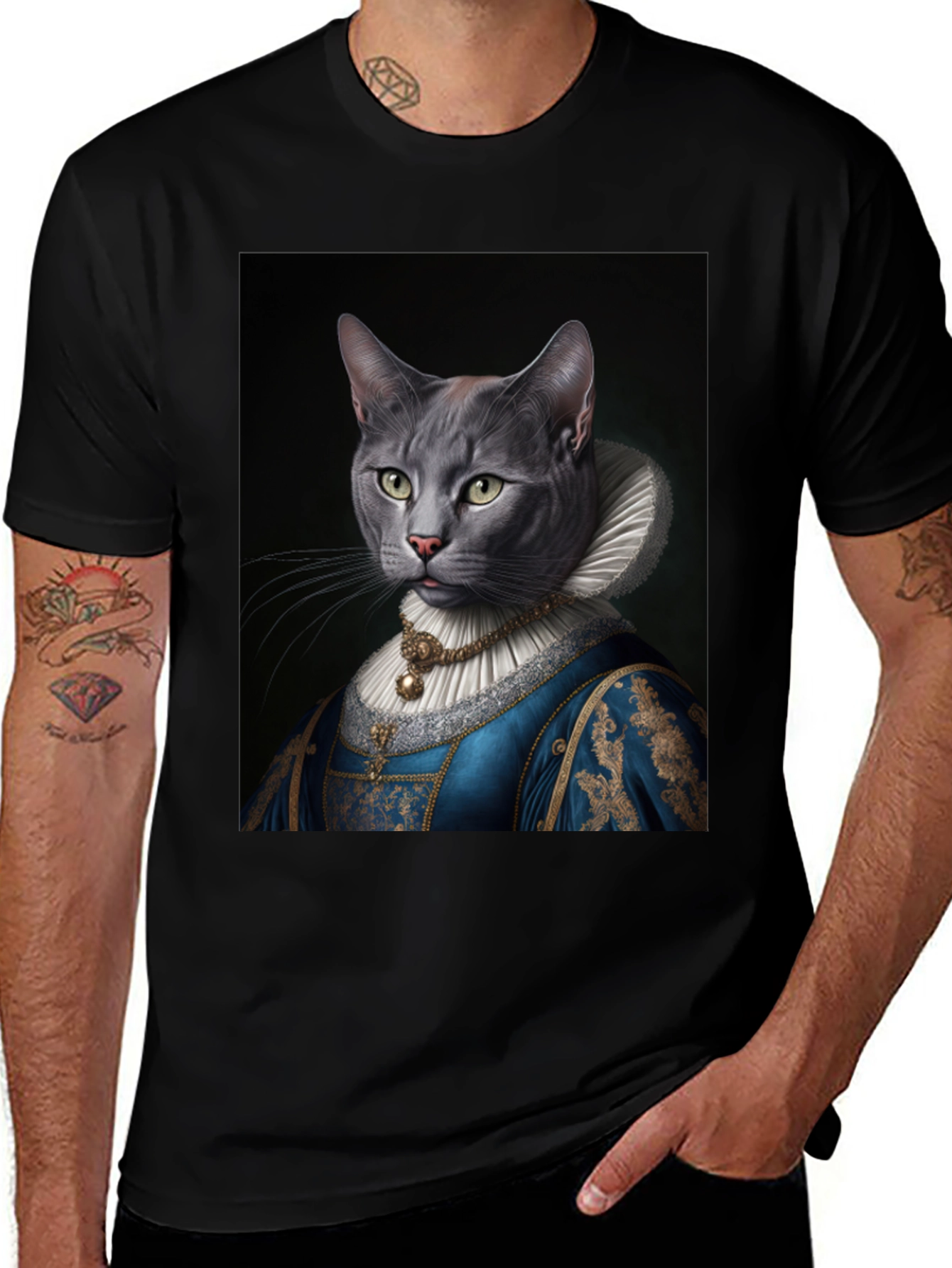 Royal Cat Portrait T-Shirt - Quirky Renaissance Style