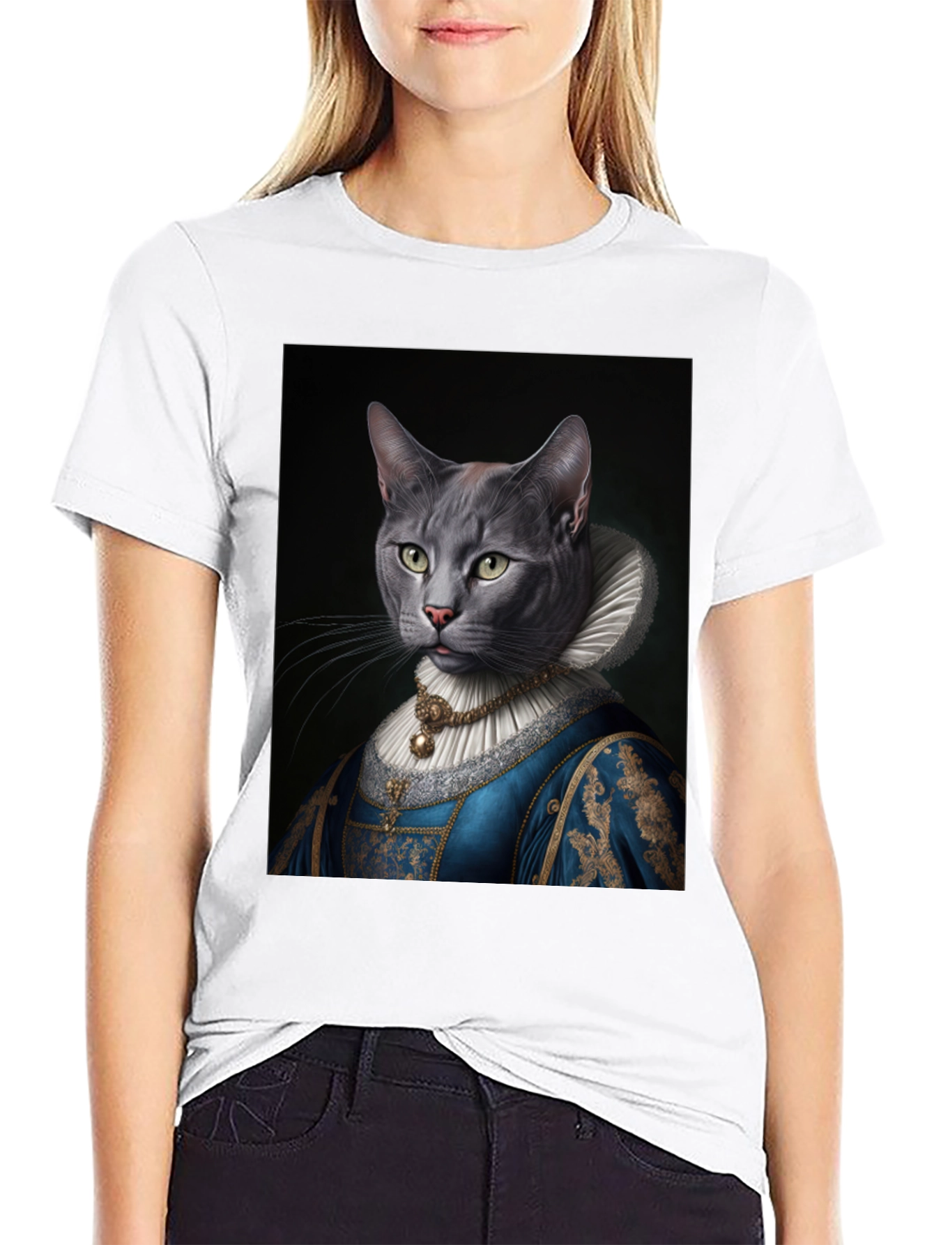 Royal Cat Portrait T-Shirt - Quirky Renaissance Style
