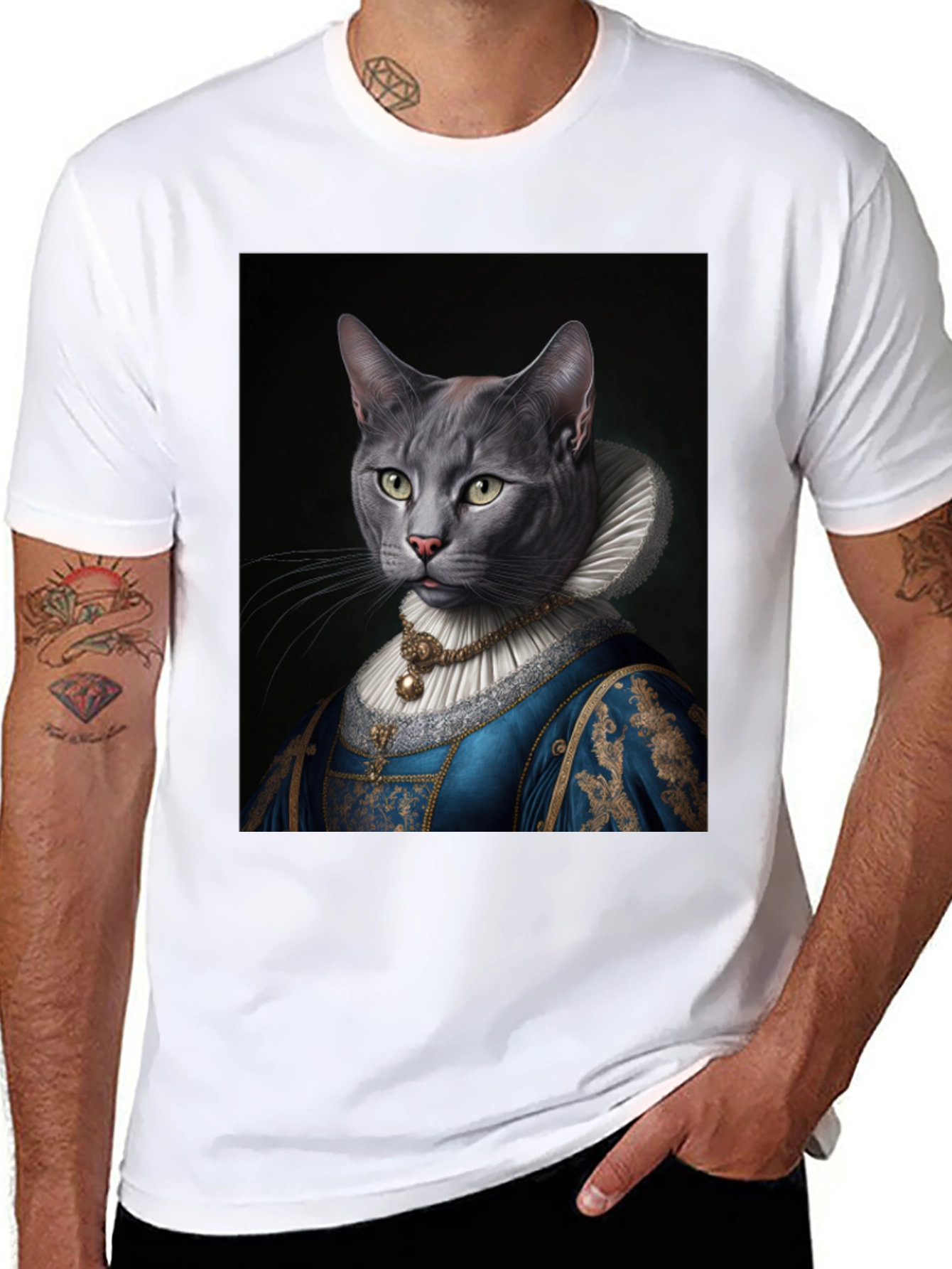 Royal Cat Portrait T-Shirt - Quirky Renaissance Style