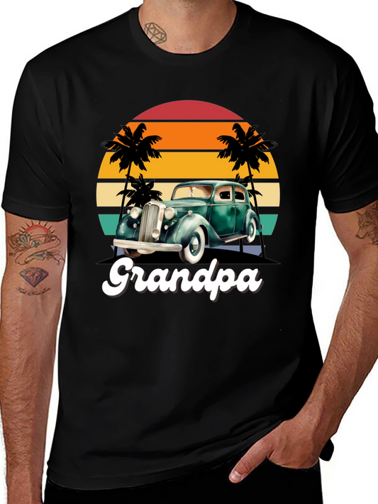 Grandpa Vintage Car Sunset T-Shirt