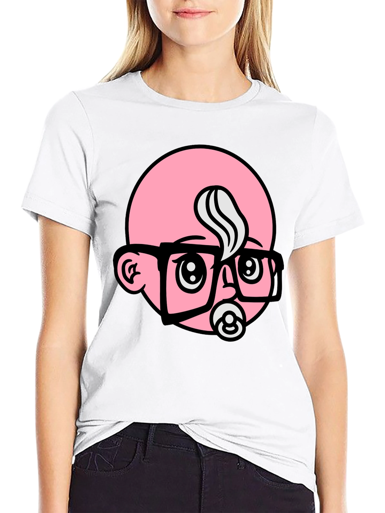 Funny Baby Face Graphic Tee - Black Cotton Blend